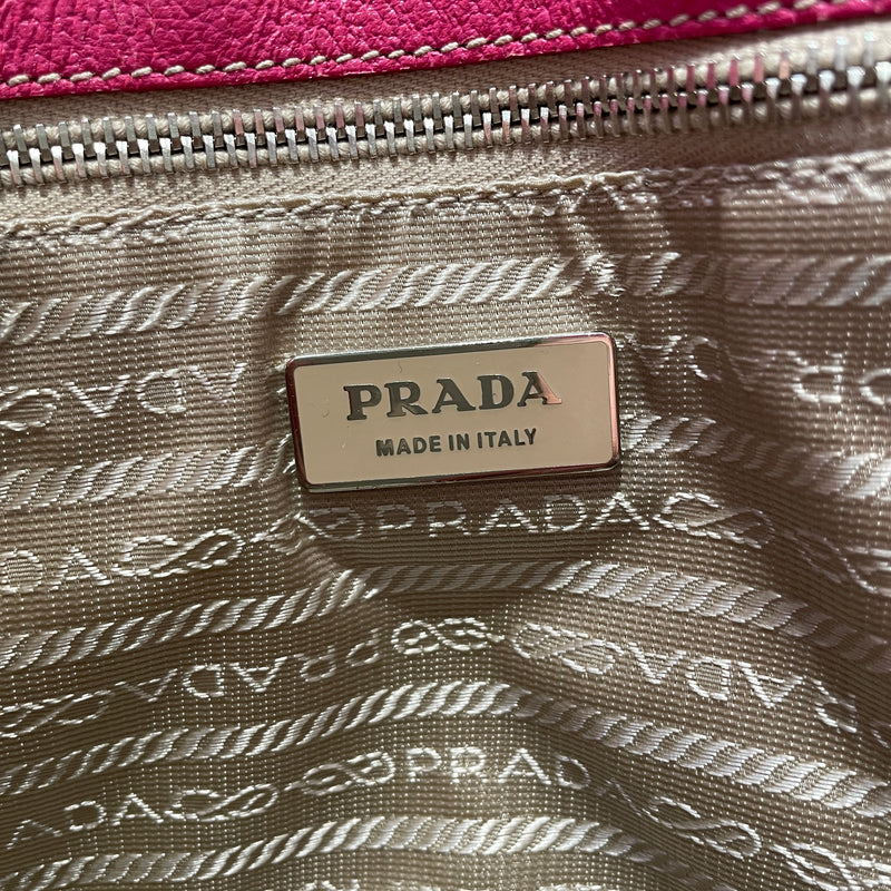 PRADA/Hand Bag/M/Border/Leather/BRW/satchel in beige