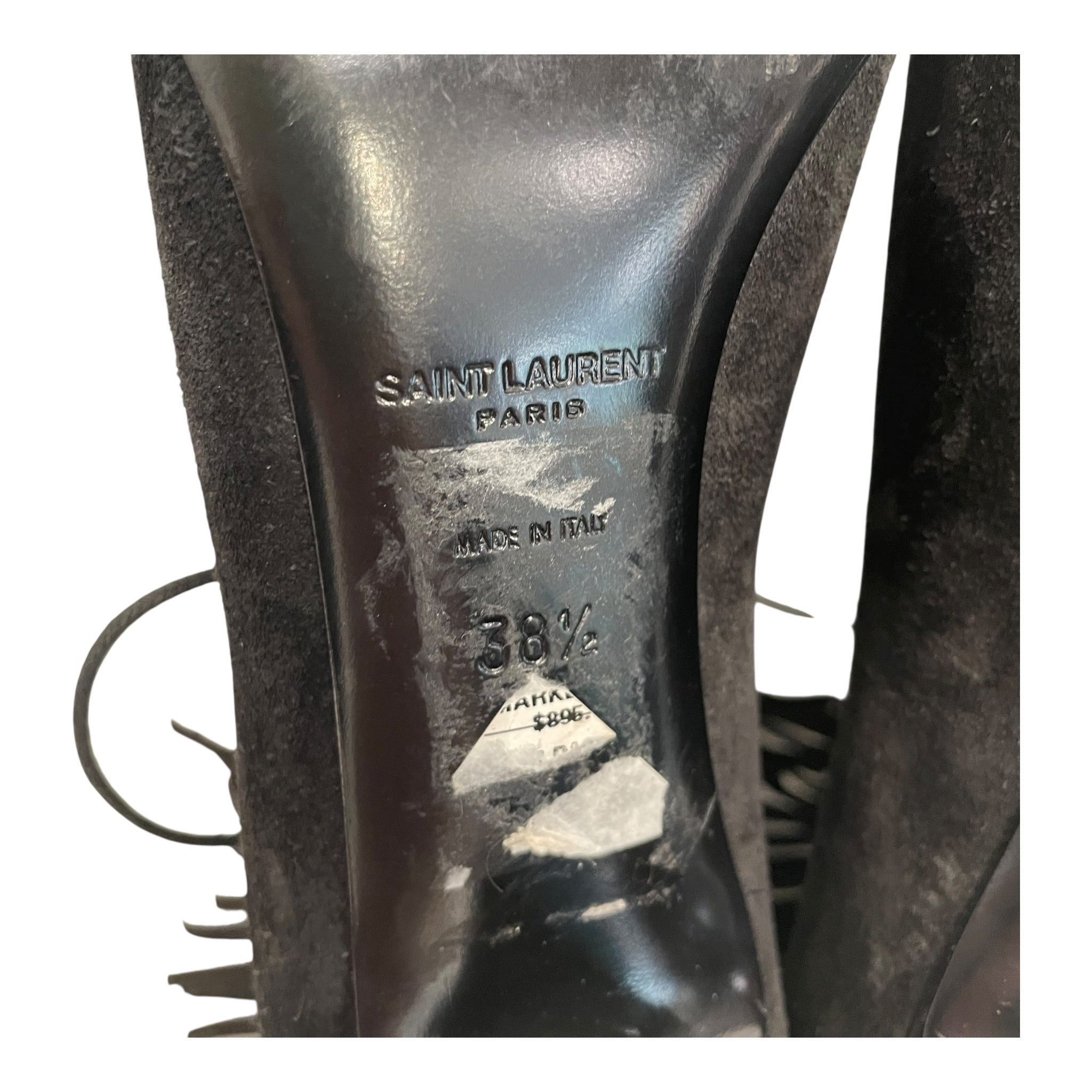 SAINT LAURENT/Heels/EU 38.5/Suede/BLK/FRINGE LACE UP HEEL view 6
