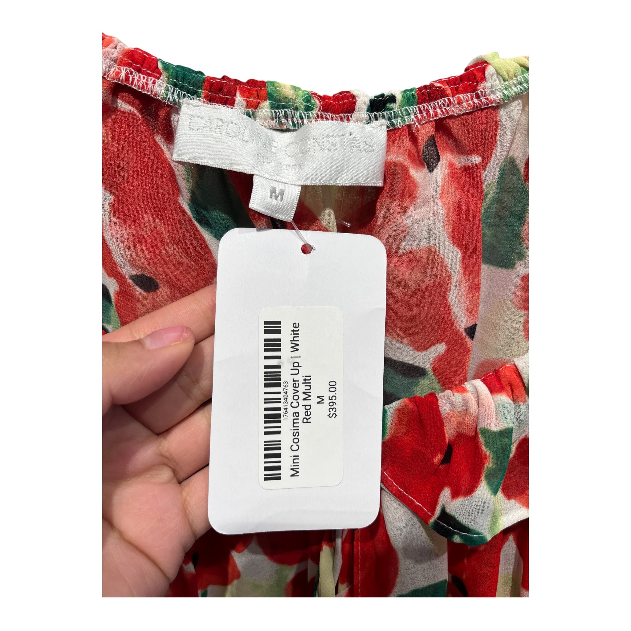 CAROLINE CONSTAS/LS Dress/M/Floral Pattern/Polyester/WHT/SEETHROUGH RED FLOWERS GREEN view 4