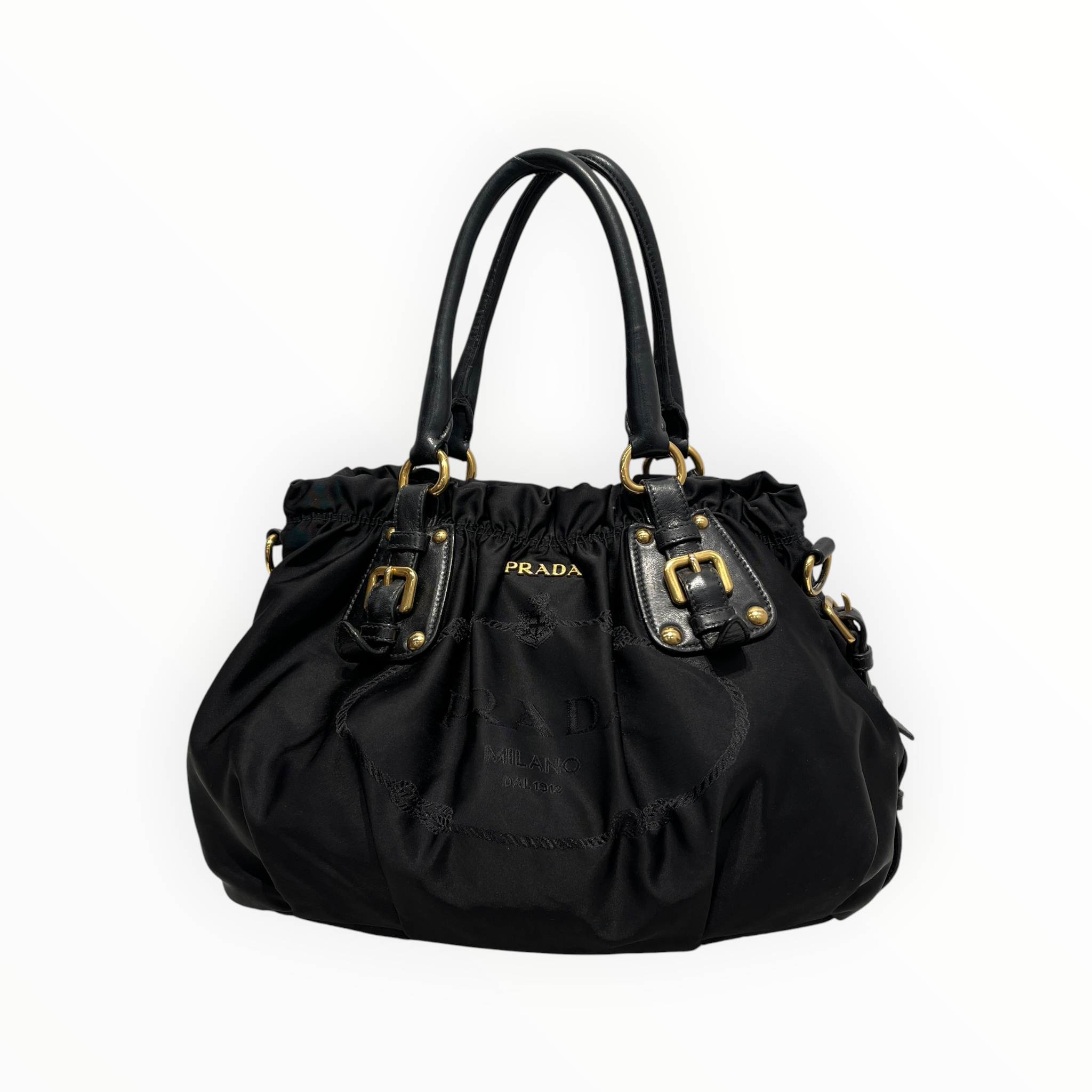 PRADA/Hand Bag/Graphic/Nylon/BLK/TESSUTO GAUFRE/GOLD HARDWARE view 1