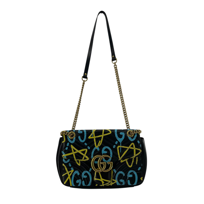 GUCCI/Hand Bag/All Over Print/Leather/BLK/MARMONT DRAWING LOGO