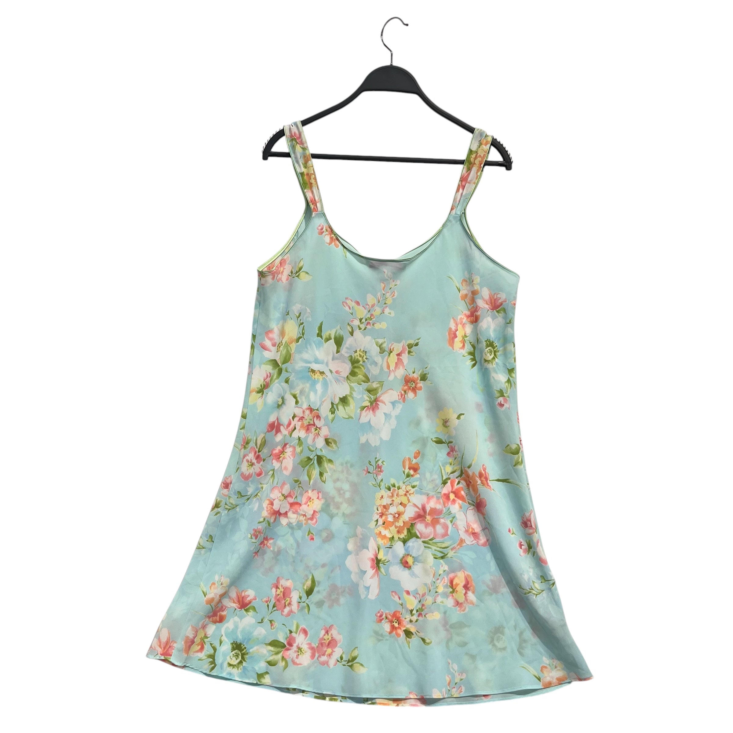 Oscar de laRenta/Camisole Dress/M/Floral Pattern/Polyester/BLU/GRN TRIM/ PEARL STRAP BOWS view 4