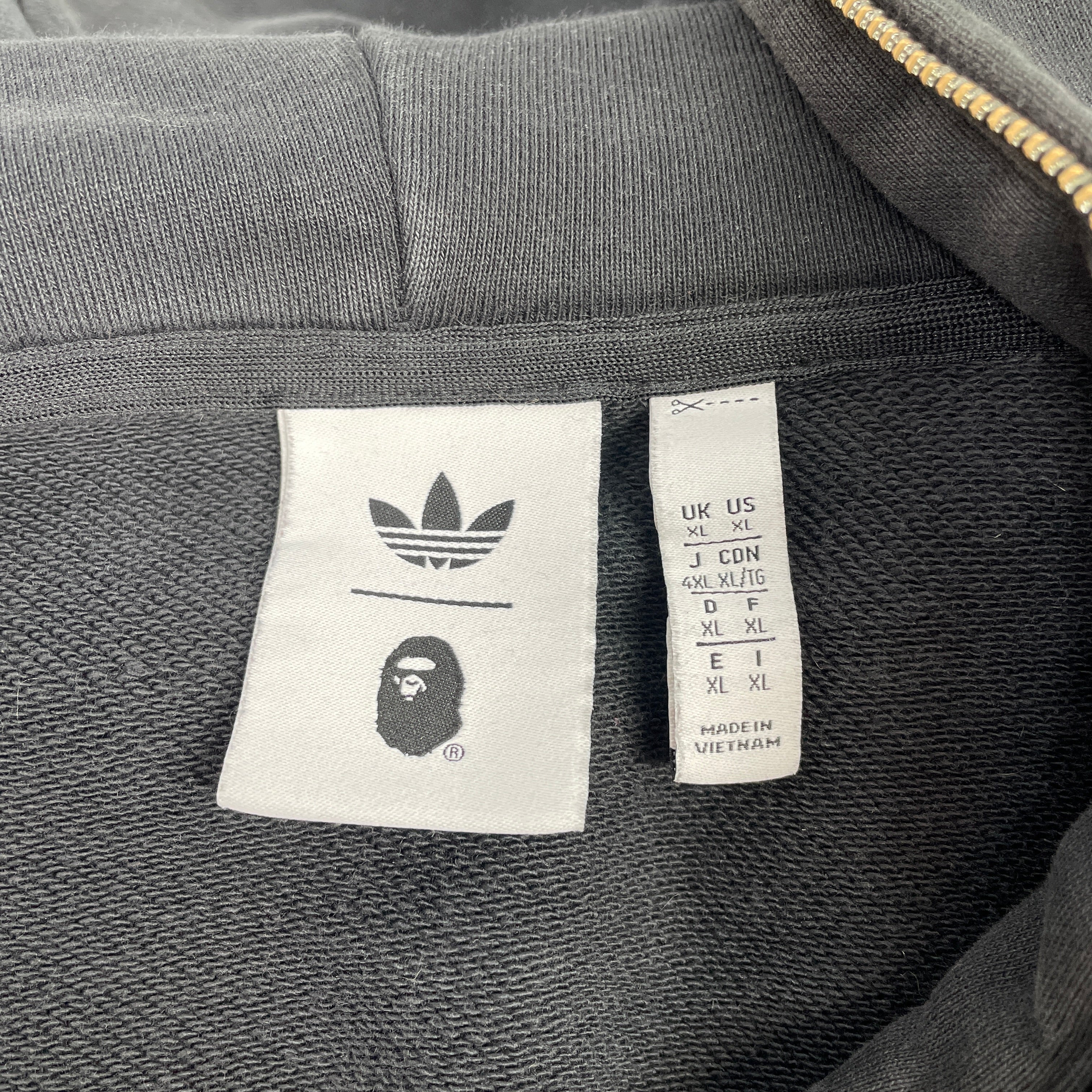 A BATHING APE/adidas/Hoodie/XL/Graphic/Cotton/BLK/RED STRIPES ON ARMS view 3