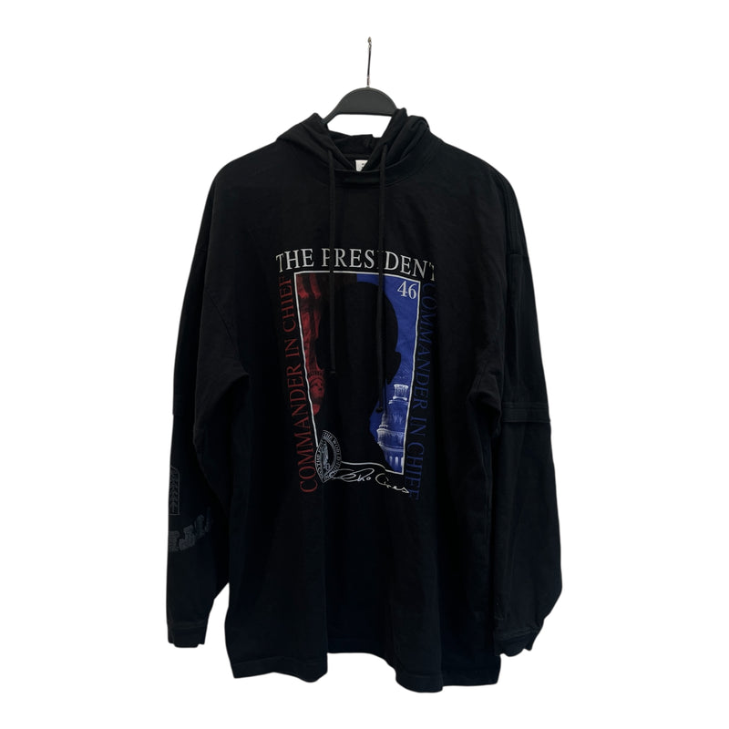 VETEMENTS/Hoodie/L/Cotton/BLK/PRESIDENT Ski mask hoodie