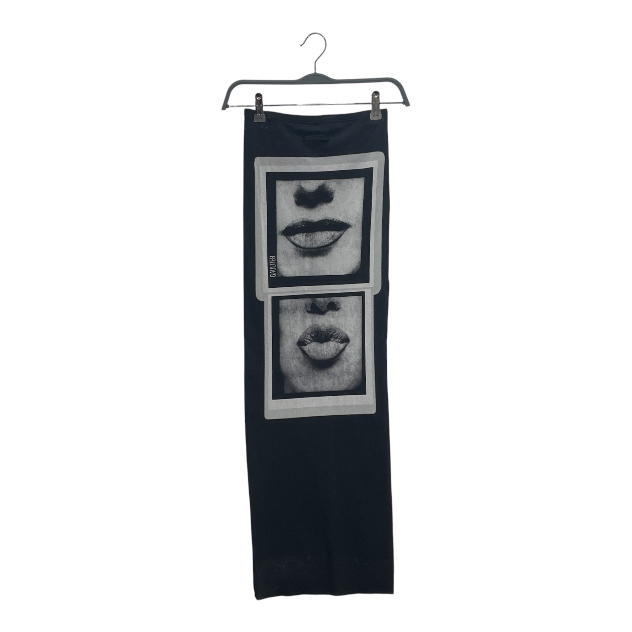 Jean Paul Gaultier/Long Skirt/XS/Graphic/Nylon/BLK/Maxi Length/EYES LIPS MESH view 2