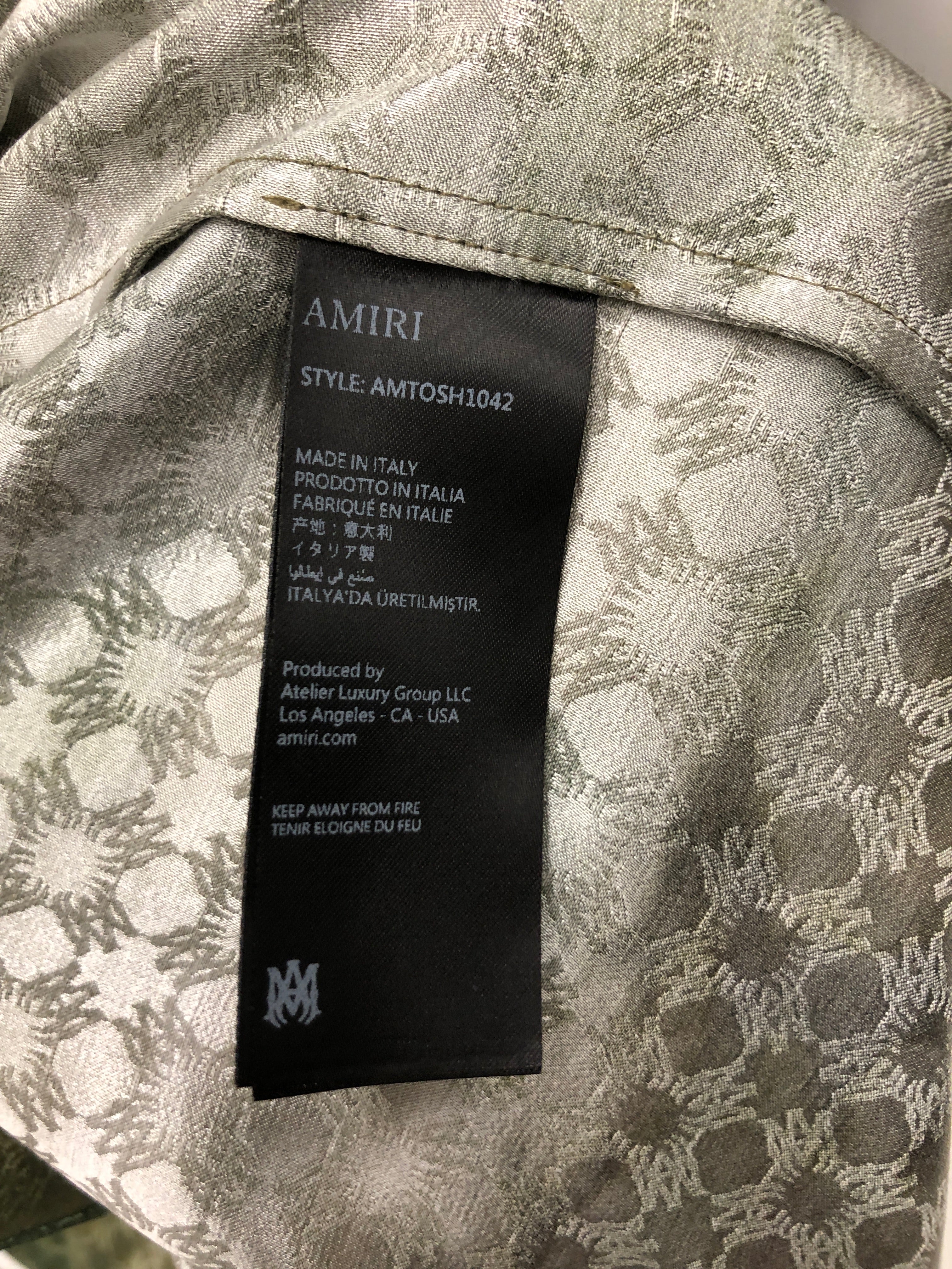 AMIRI/Polo Shirt/L/Silk/GRN/Monogram/Shiny Button up view 5