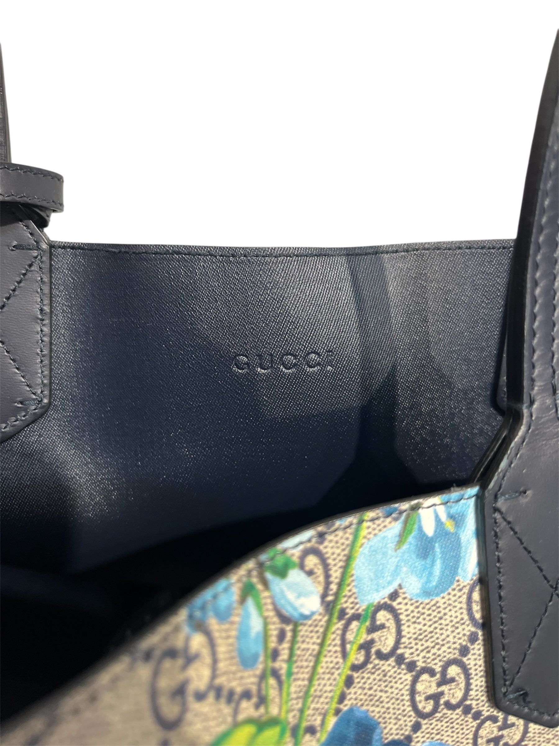 GUCCI/Tote Bag/Monogram/BLU/bloom floral black interior view 3