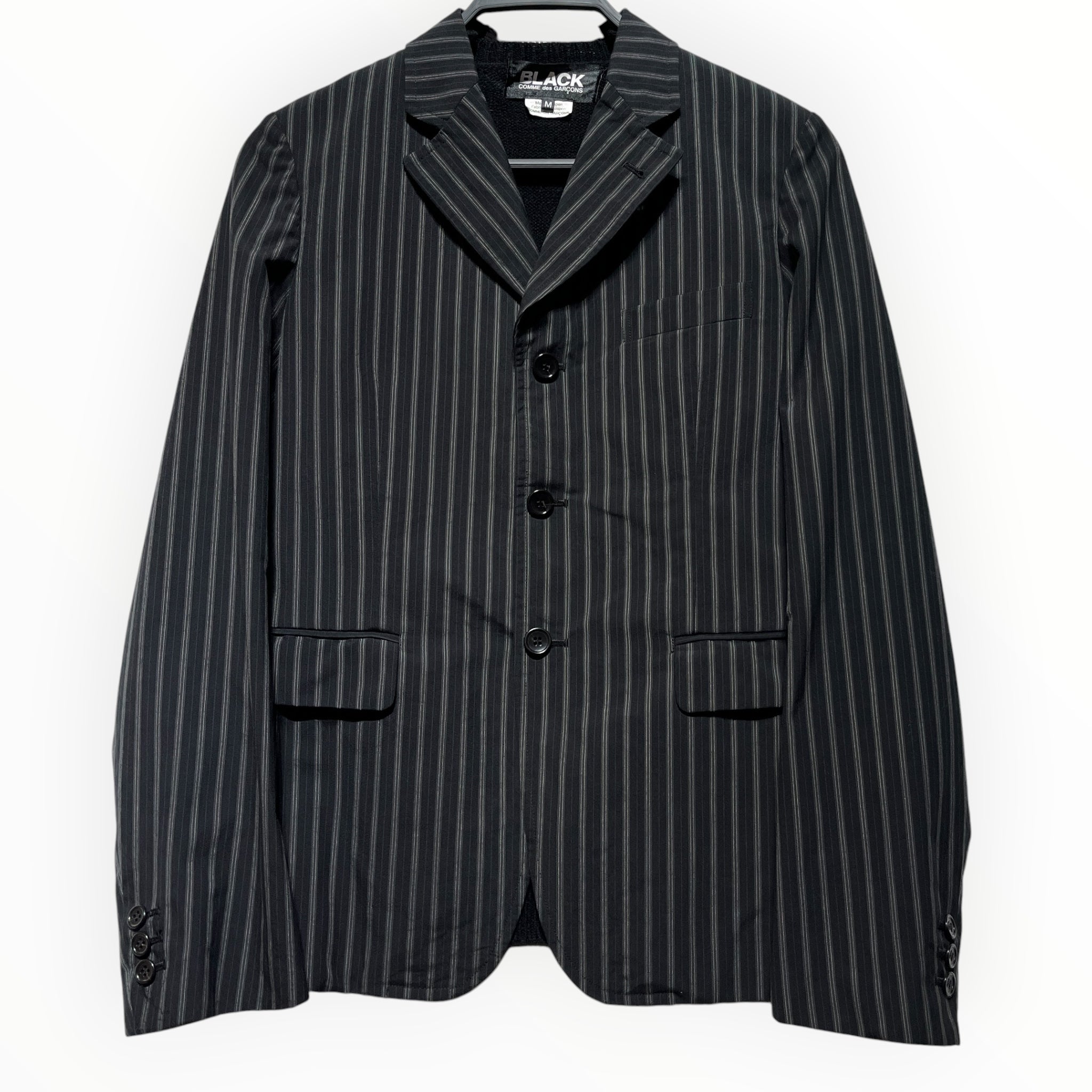 BLACK COMME des GARCONS/Tailored Jkt/M/Stripe/Cotton/GRY/Knitted Back Blazer view 1