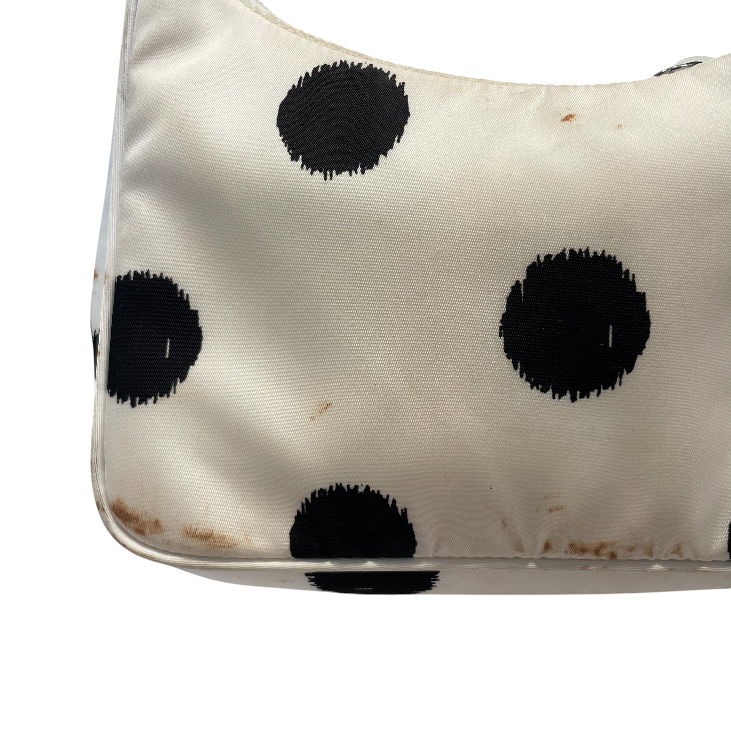 PRADA/Hand Bag/Polka dot/Nylon/WHT/BLACK DOTS/SILVR ZIPPER view 3