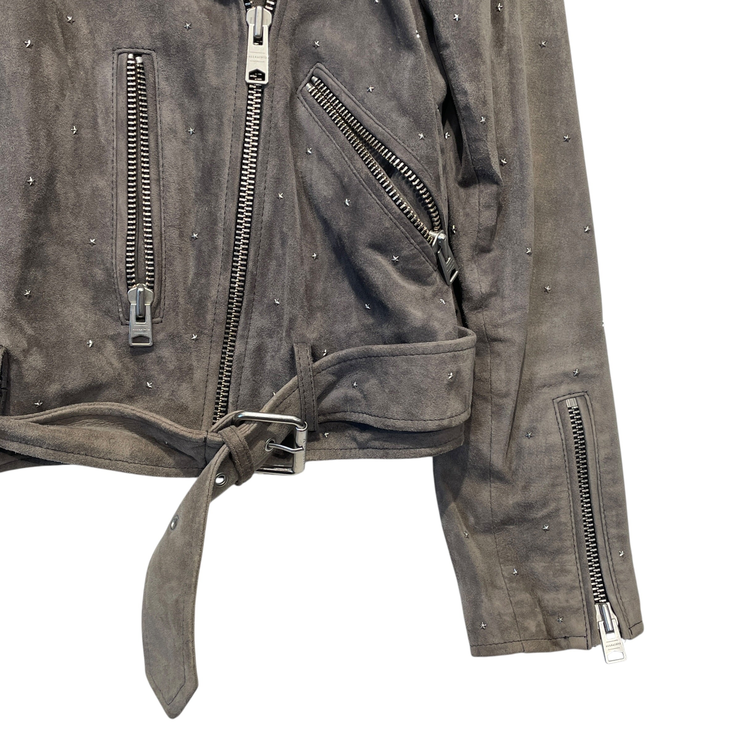 ALLSAINTS/Leather Jkt/4/Suede/GRY/STAR STUDDED GOAT SUEDE JKT view 3