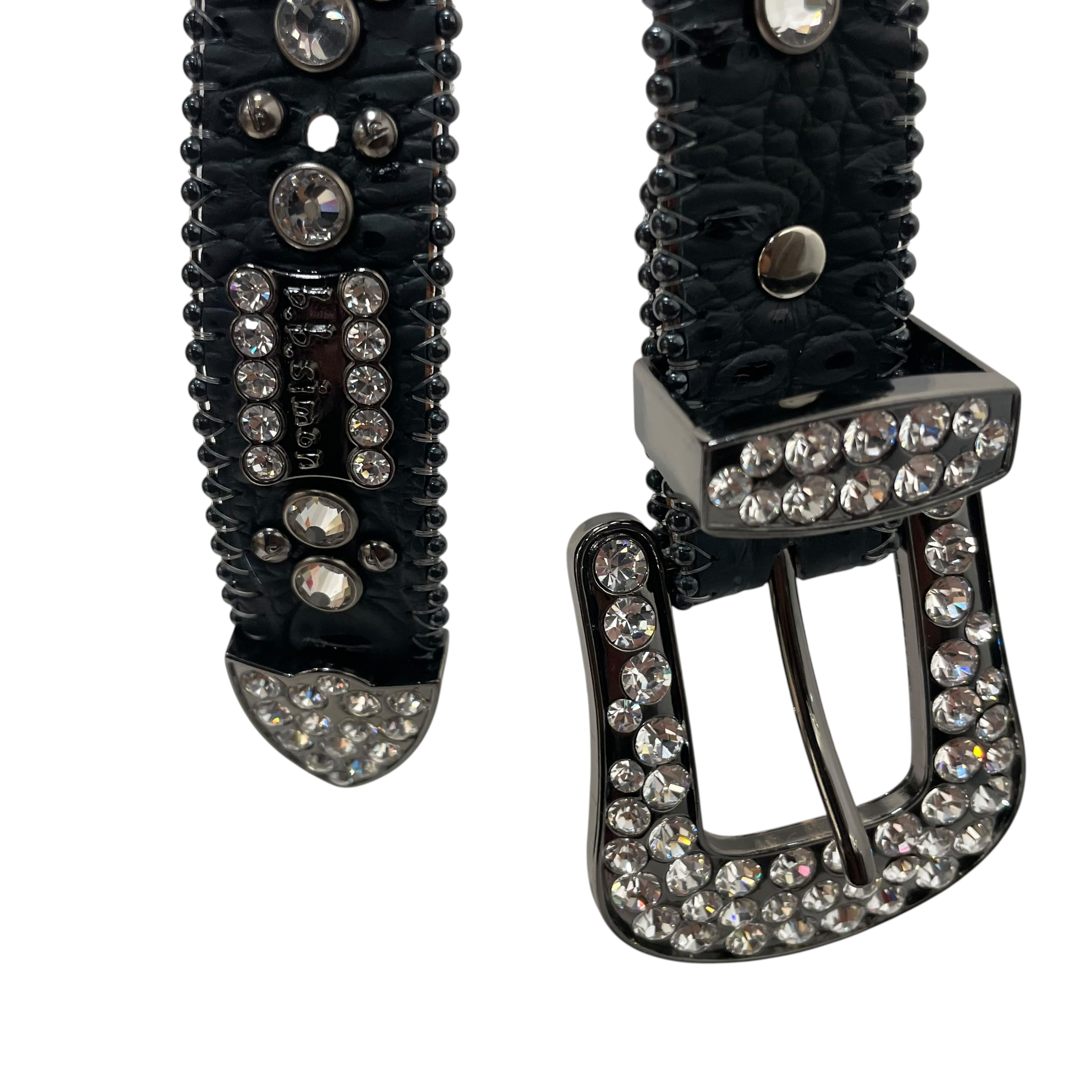 b.b.simon/Belt/Leather/BLK/Skinny Rhinestone view 2