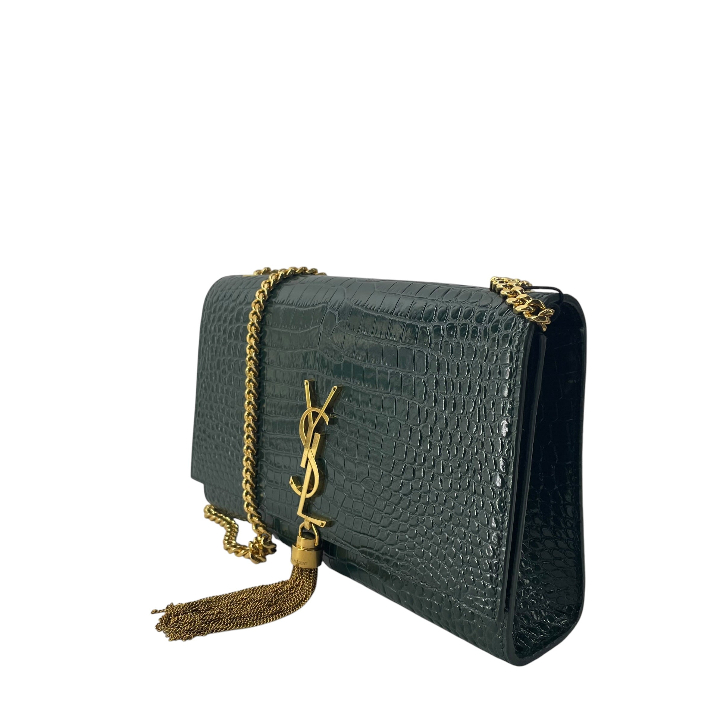 YVES SAINT LAURENT/Hand Bag/Leather/GRN/CROCODILE/ GOLD/ TASSEL view 3