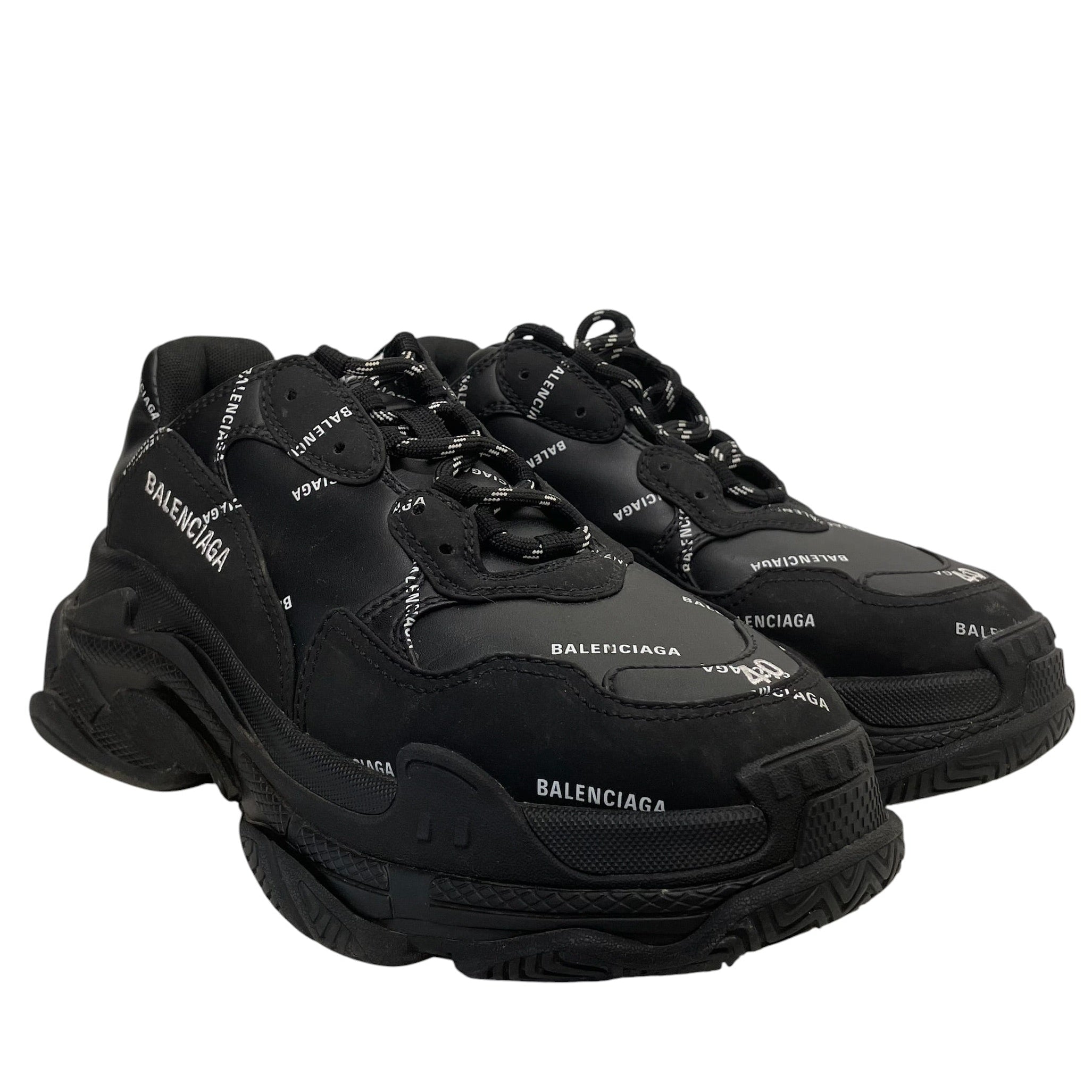 BALENCIAGA/Low-Sneakers/US 7/All Over Print/BLK/triple s logo all over view 1