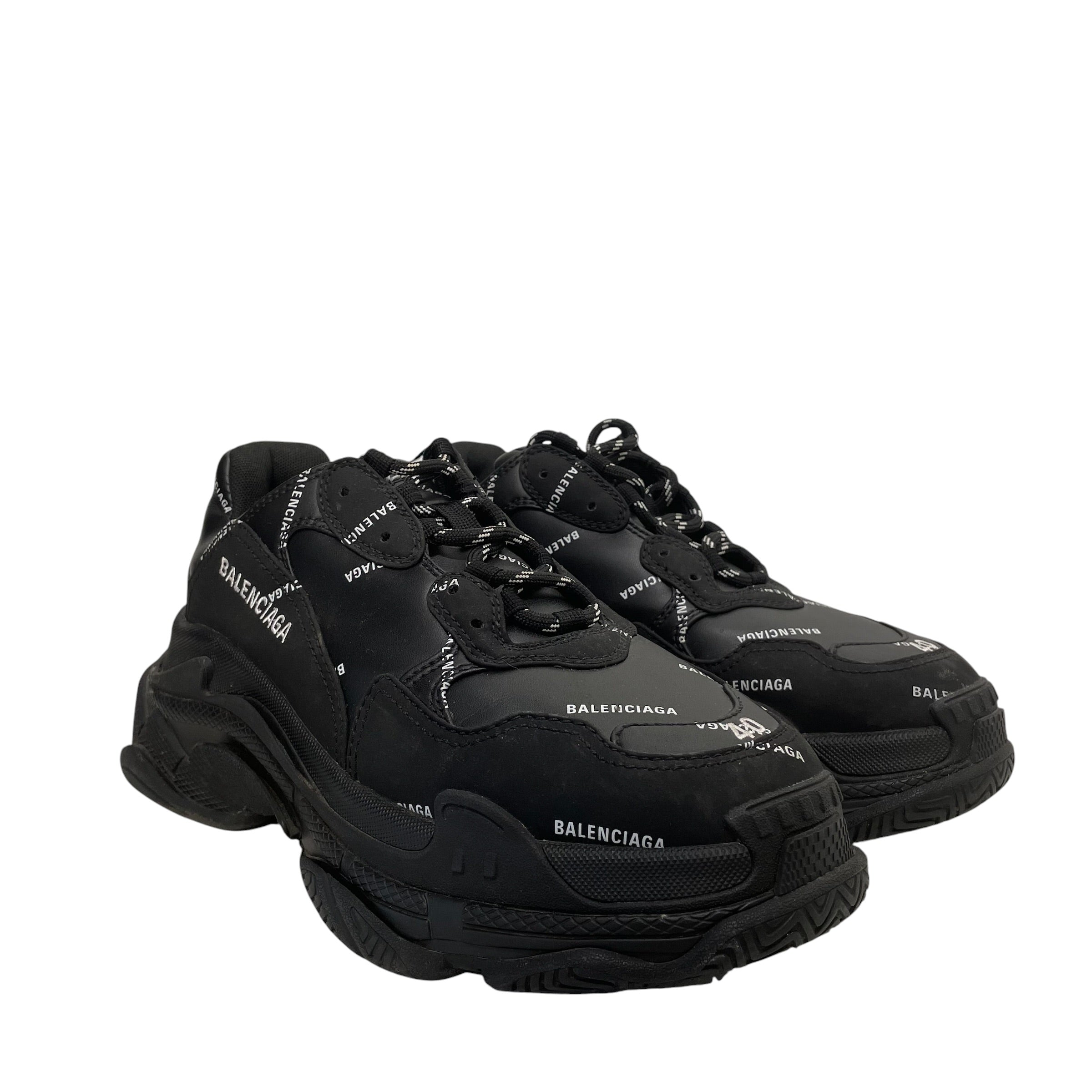 BALENCIAGA/Low-Sneakers/US 7/All Over Print/BLK/triple s logo all over view 1