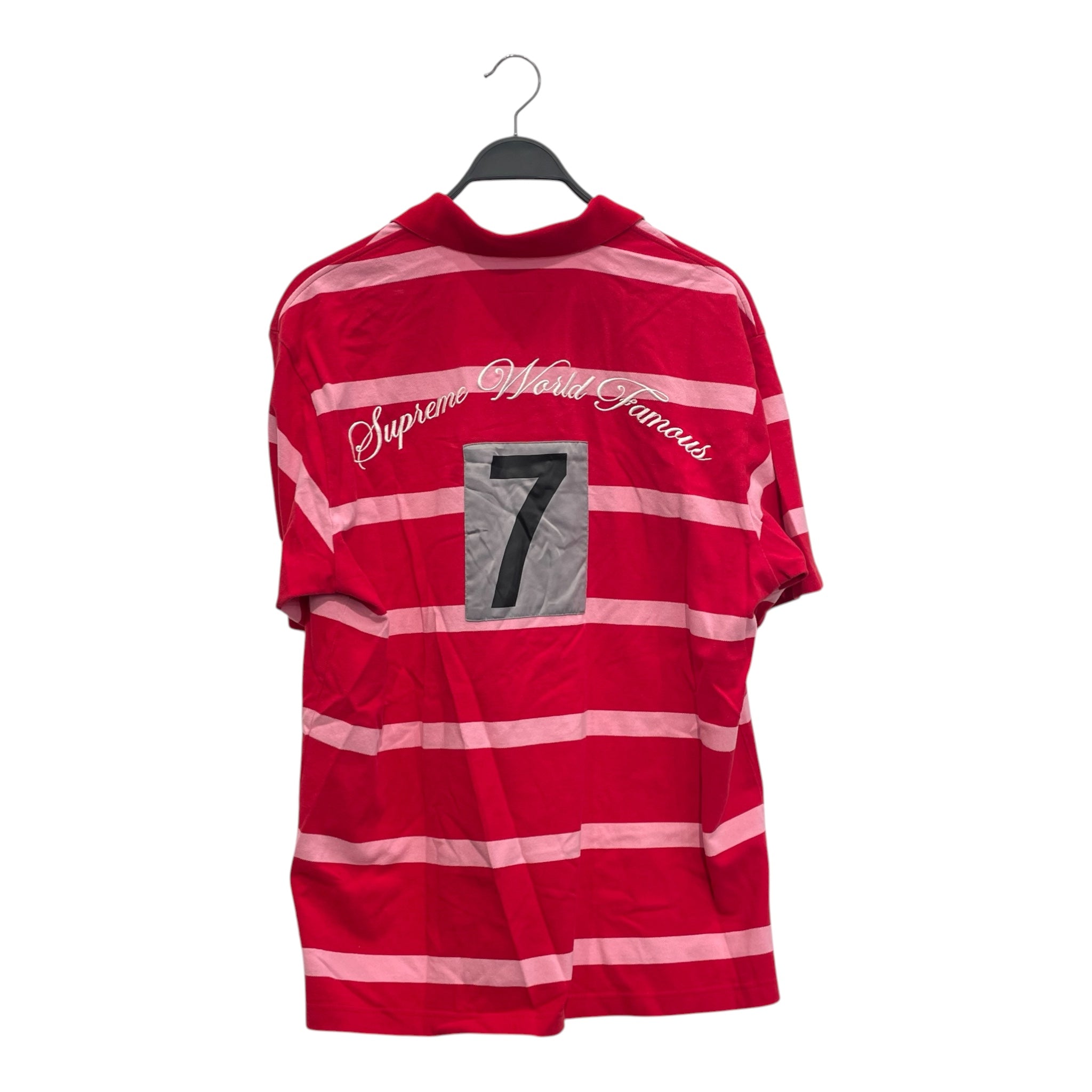 Supreme/Polo Shirt/L/Cotton/RED/Stripe/PNK STRIPE #7 WORLD FAMOUS view 2