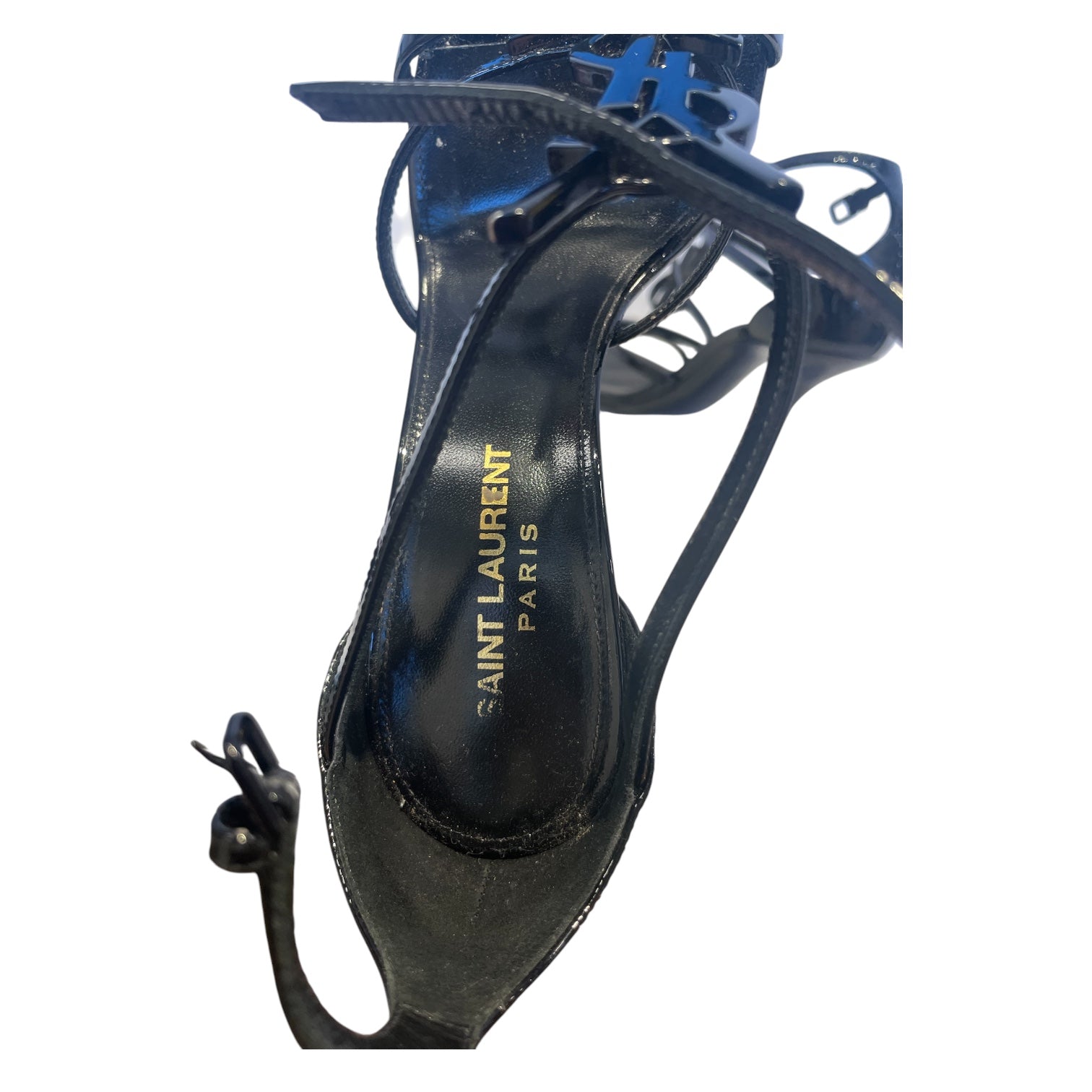 SAINT LAURENT/Heels/EU 37/Leather/BLK/sandal straps/ysl front view 3