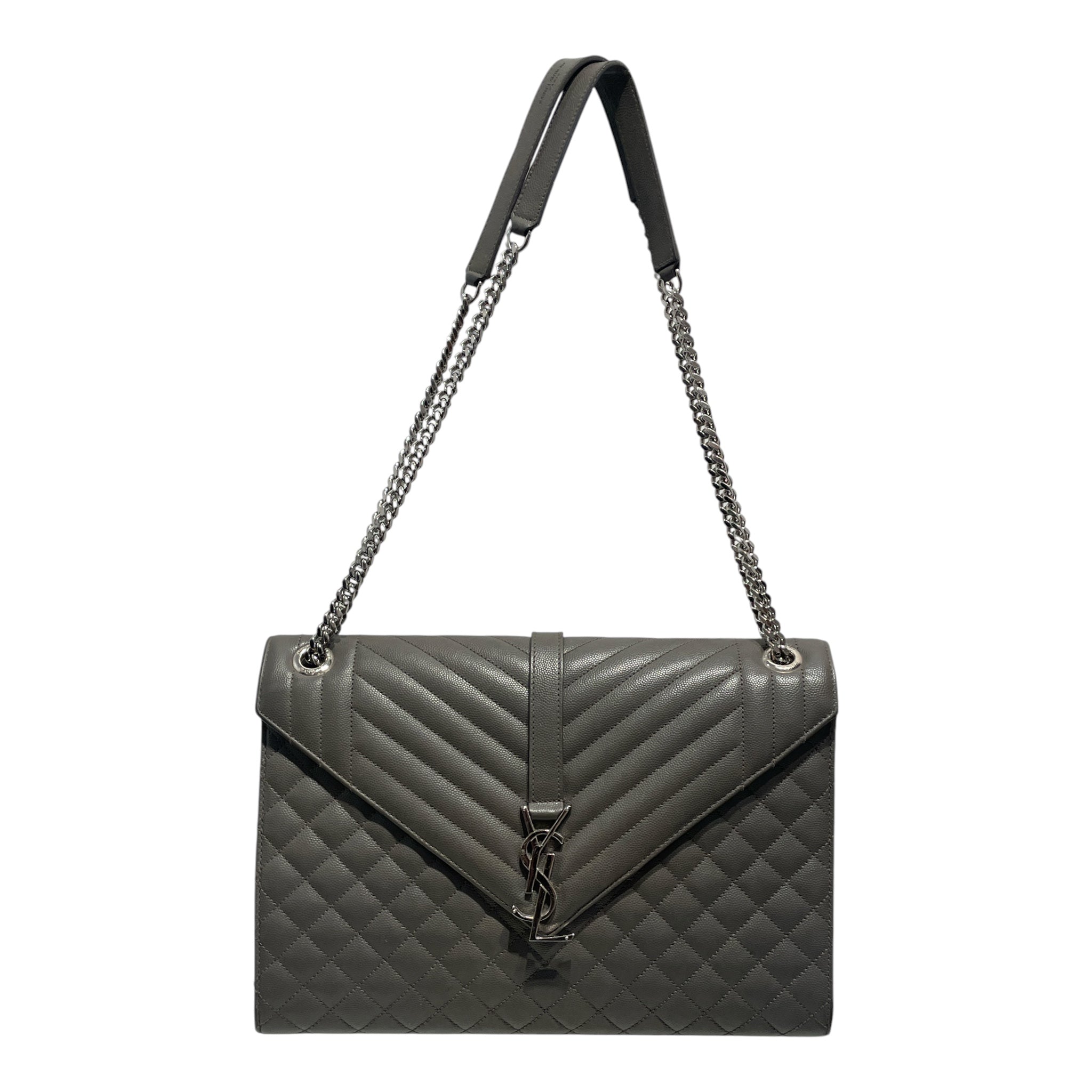 SAINT LAURENT/Hand Bag/Leather/GRY/Quilted Envelope Bag view 1