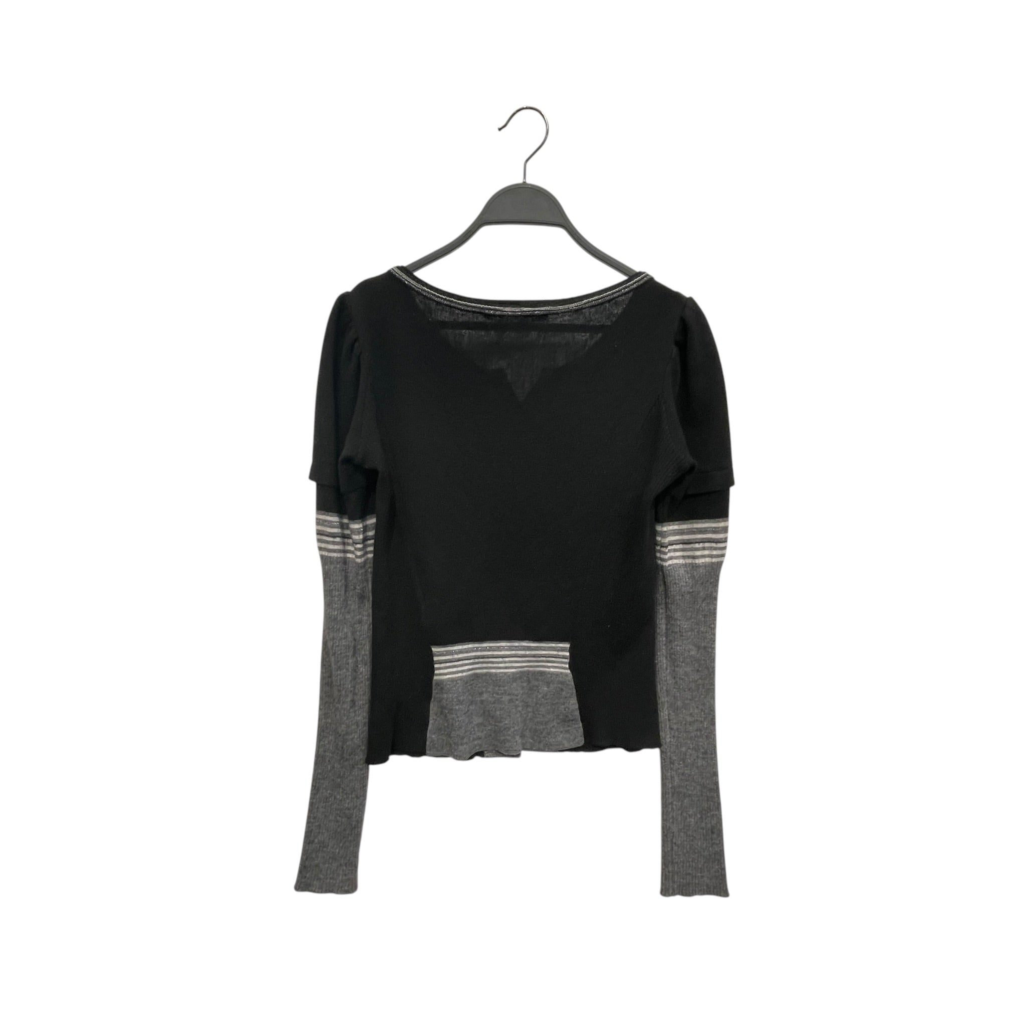 MARITHE FRANCOIS GIRBAUD/Cardigan/2/Wool/BLK/GREY SLEEVE DOUBLE BUTTONS view 2
