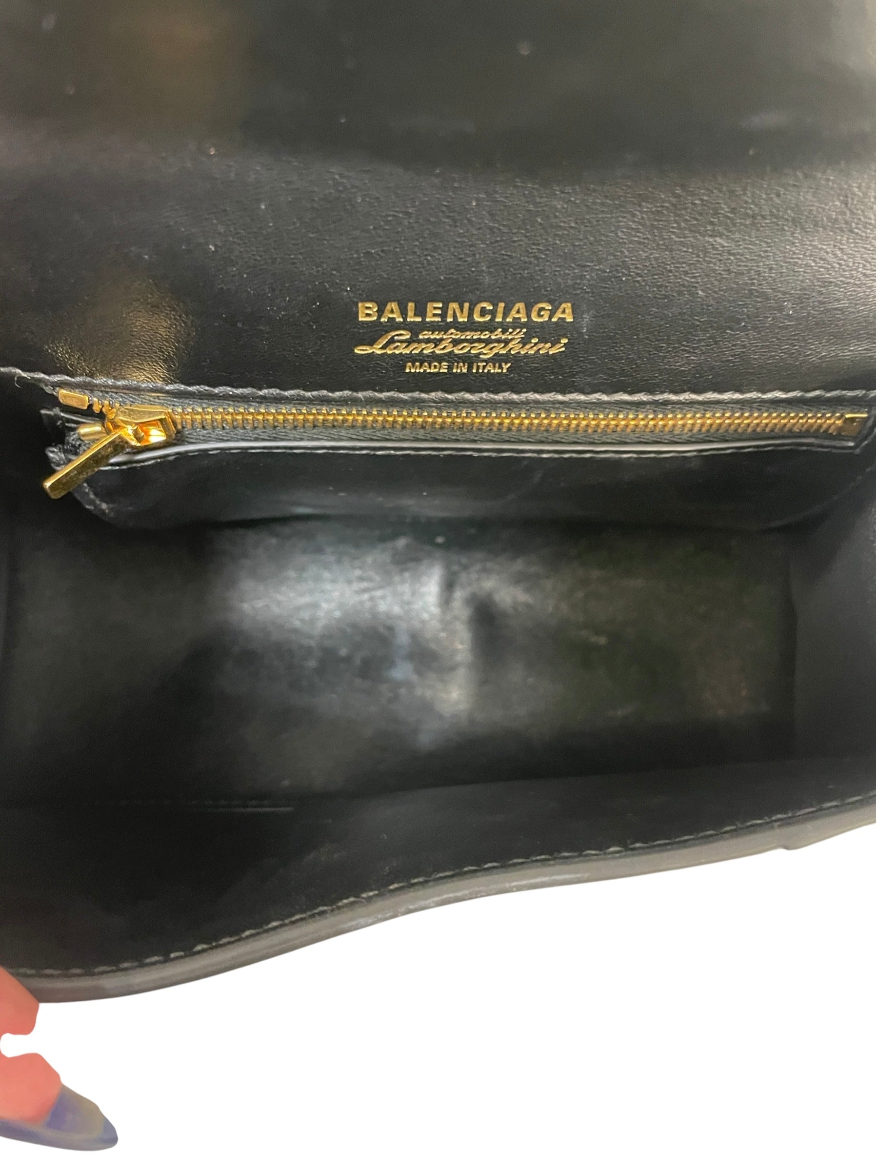 BALENCIAGA/Cross Body Bag/Leather/Black/Lamborghini hourglass patent view 4