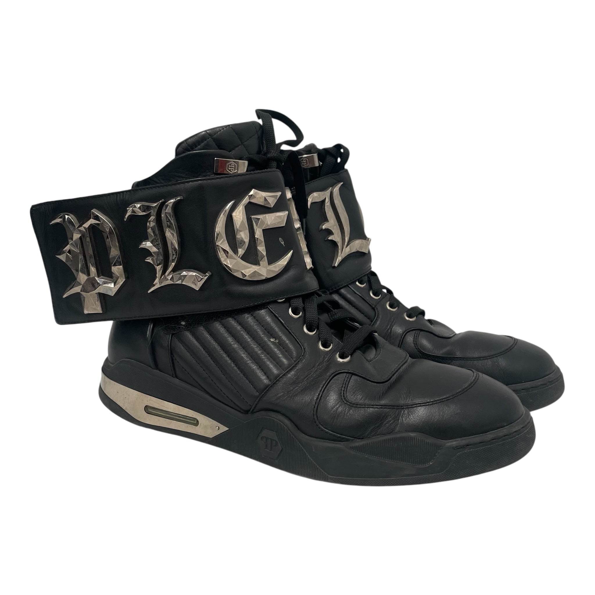 PHILIPP PLEIN/Hi-Sneakers/US 11/Leather/BLK/STUDDED/ STRAP/ SILVER view 1