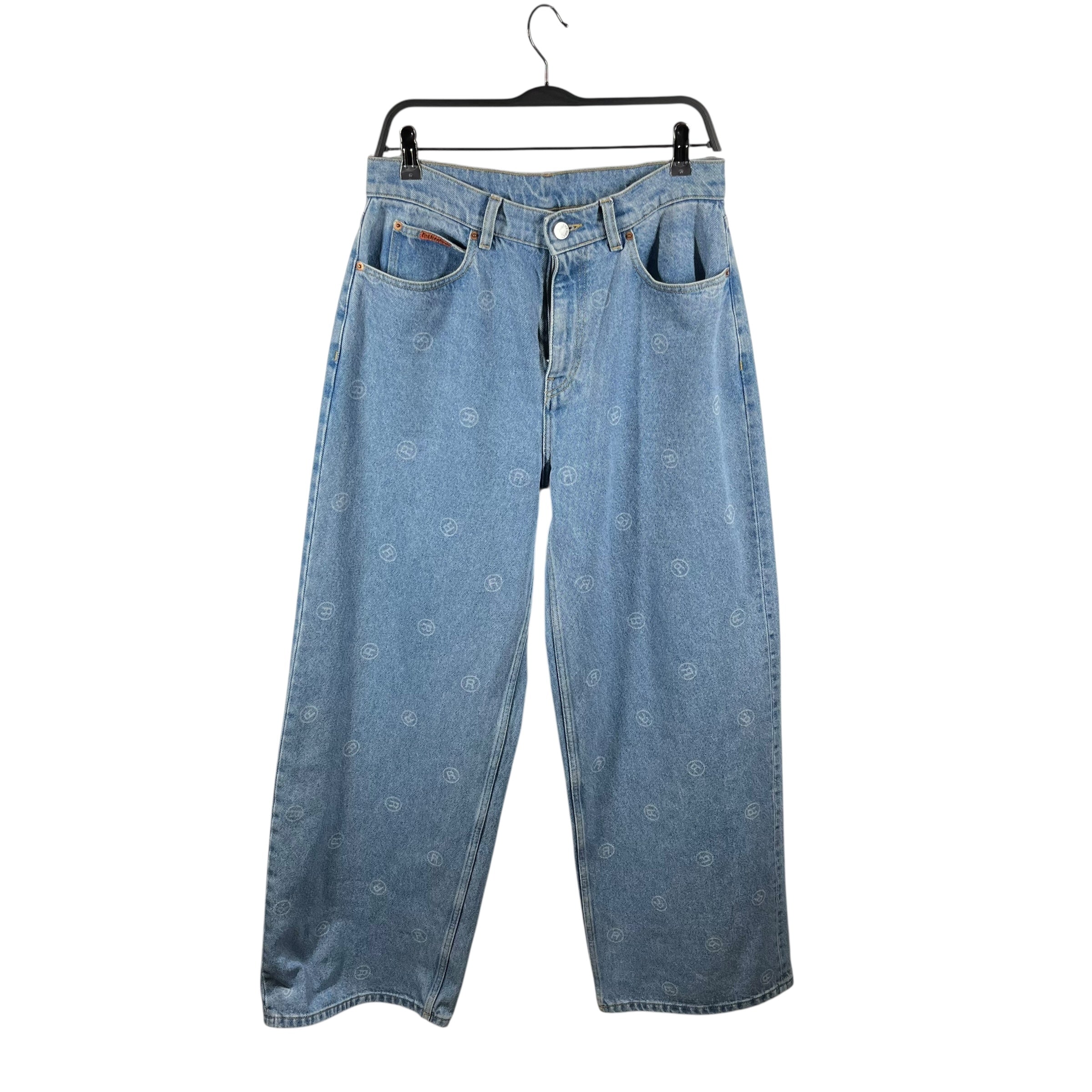 MARTINE ROSE/Pants/S/Denim/NVY/All Over Print/R logo all over view 1
