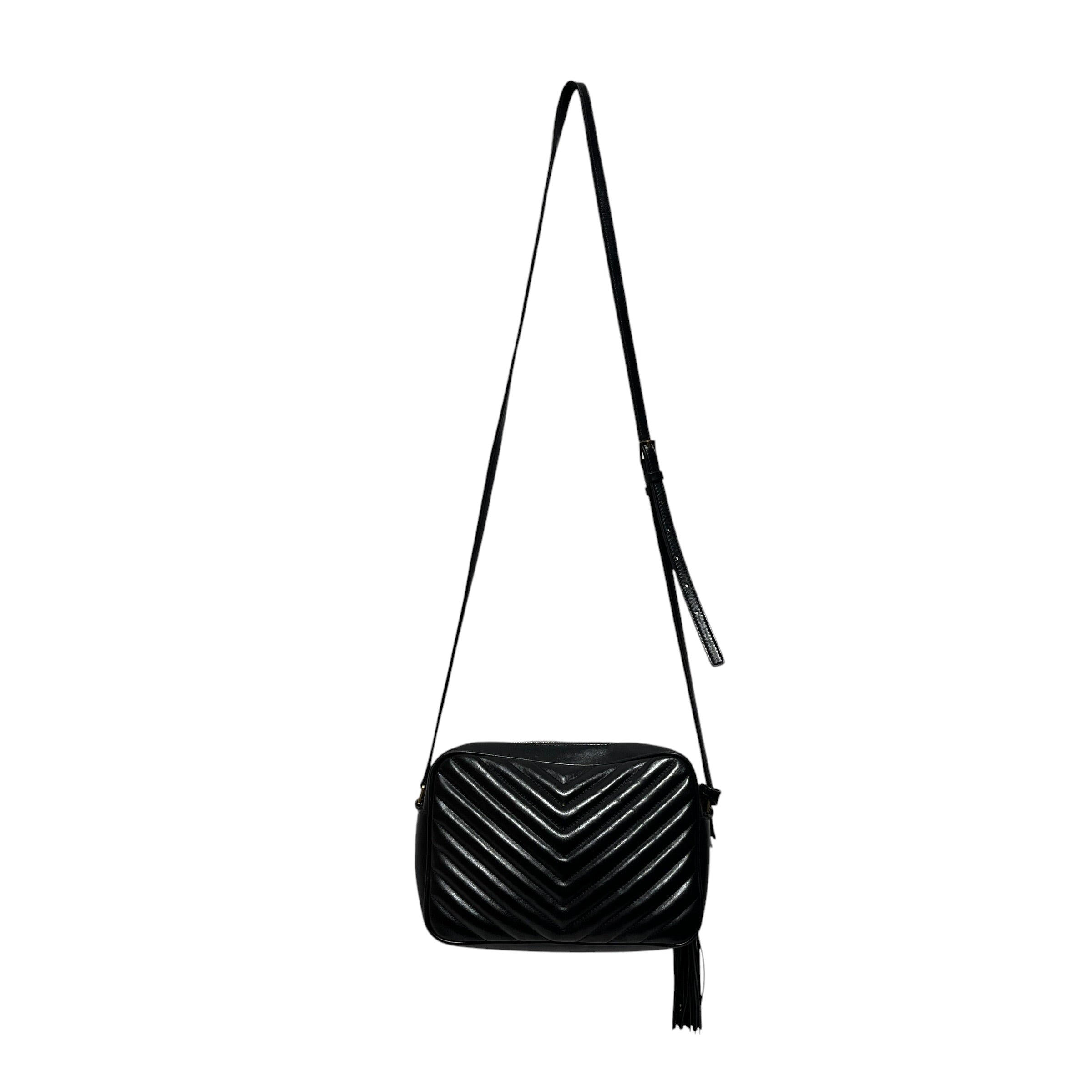 YVES SAINT LAURENT/Cross Body Bag/Leather/BLK/chevron camera bag view 2