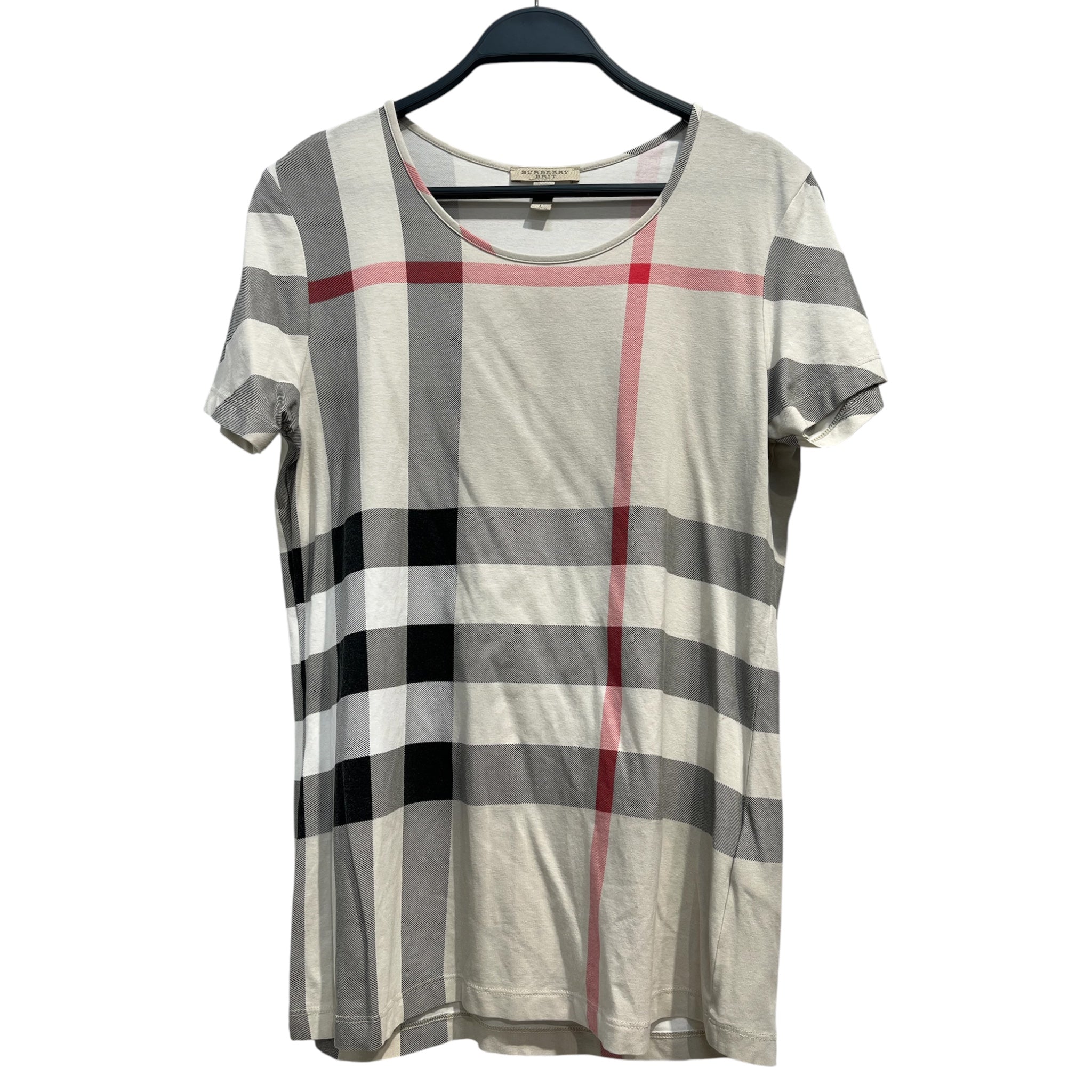 BURBERRY BRIT/T-Shirt/L/Plaid/Cotton/WHT/WHITE T-SHIRT RED GRAY PLAID view 1