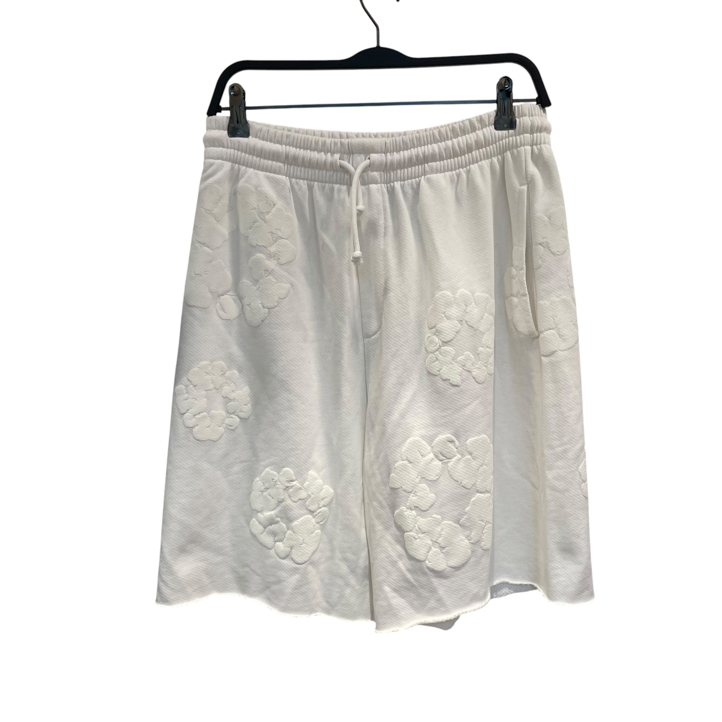 DENIM TEARS/Shorts/S/Cotton/WHT/Floral Pattern/ALL WHITE SWEAT SHORTS view 1
