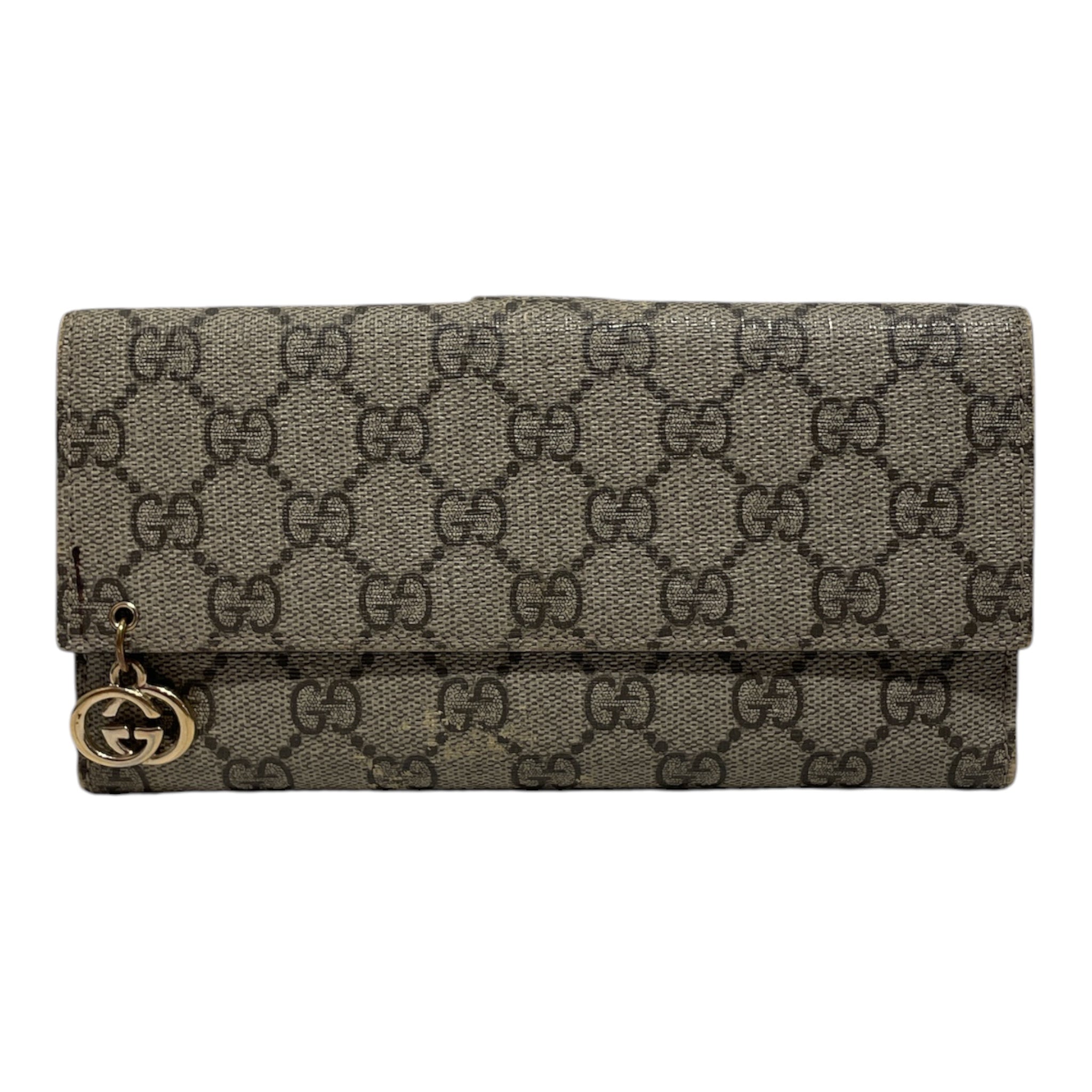 GUCCI/Trifold Wallet/Monogram/Leather/KHK/GG Supreme Gold Charm Wallet view 1