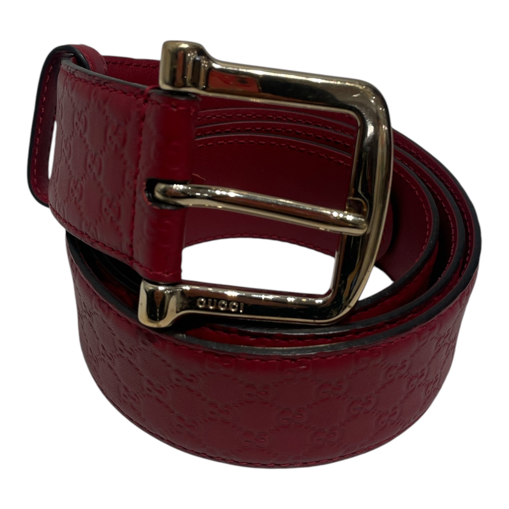 GUCCI/Belt/Monogram/Leather/RED/L's/Micro Guccisima Red Strap Belt view 1
