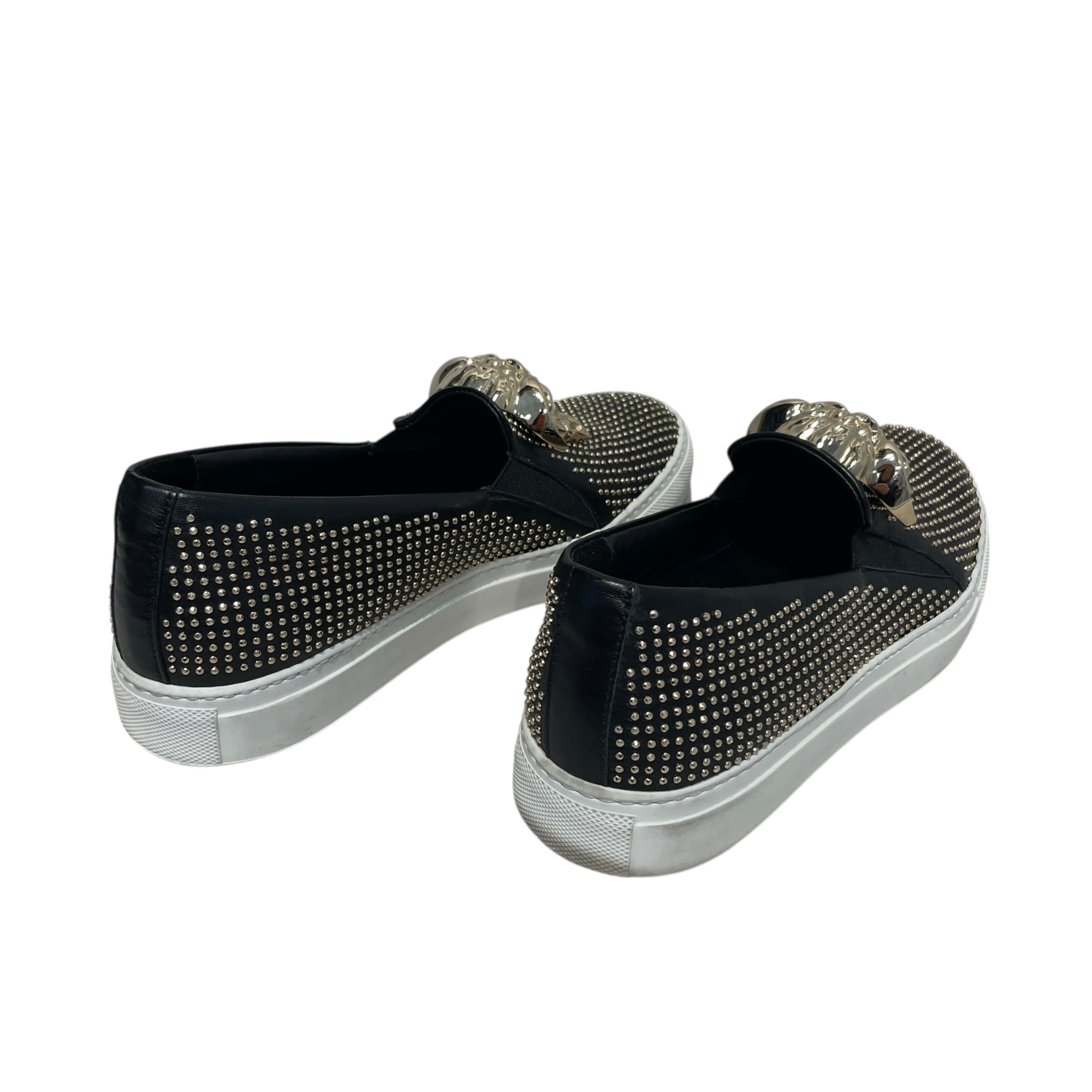 VERSACE/Loafers/EU 37.5/All Over Print/Leather/BLK/Medusa Studded Slip-on view 6
