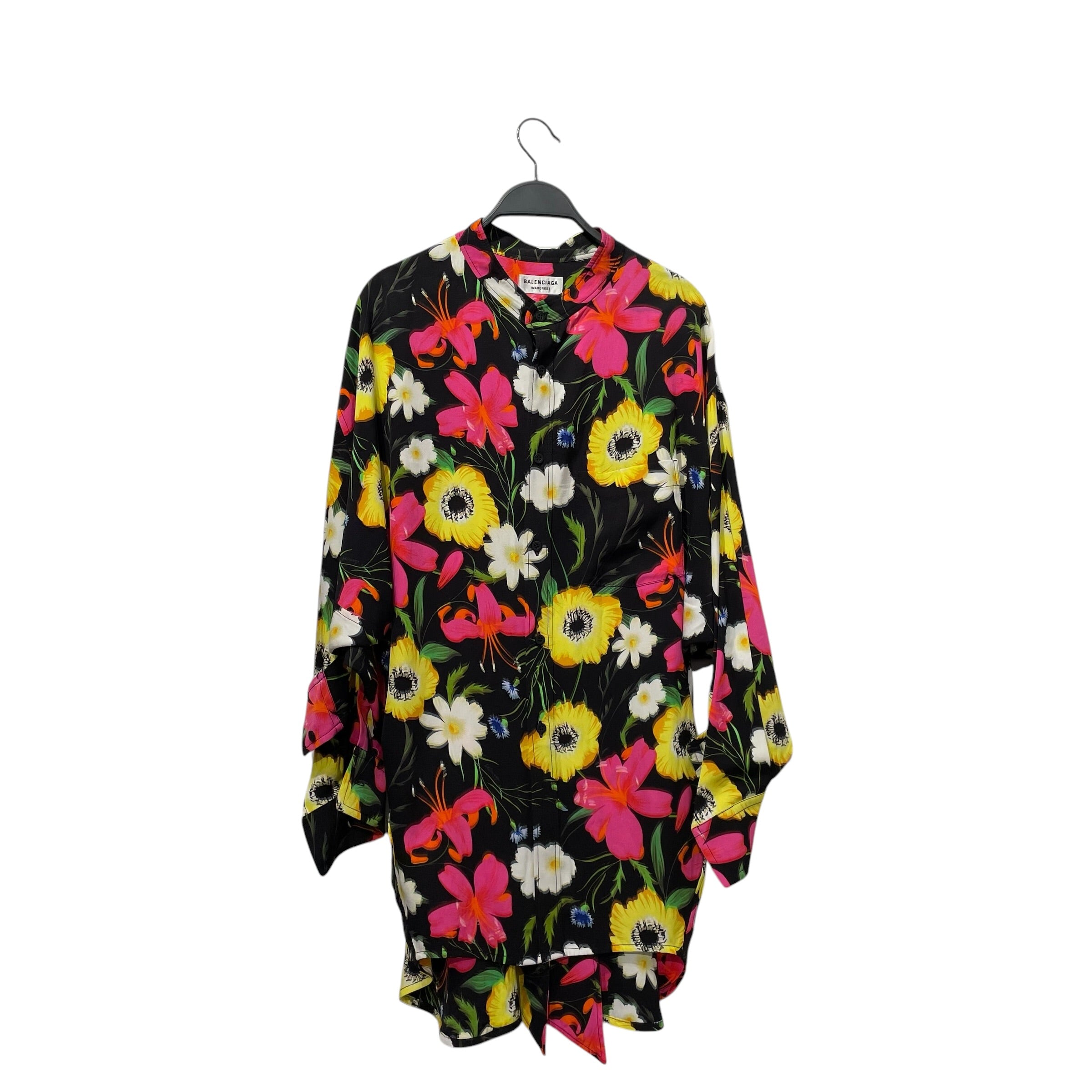 BALENCIAGA/LS Blouse/36/Floral Pattern/Rayon/BLK/2022 WARDROBE KNOT COLLAR view 1