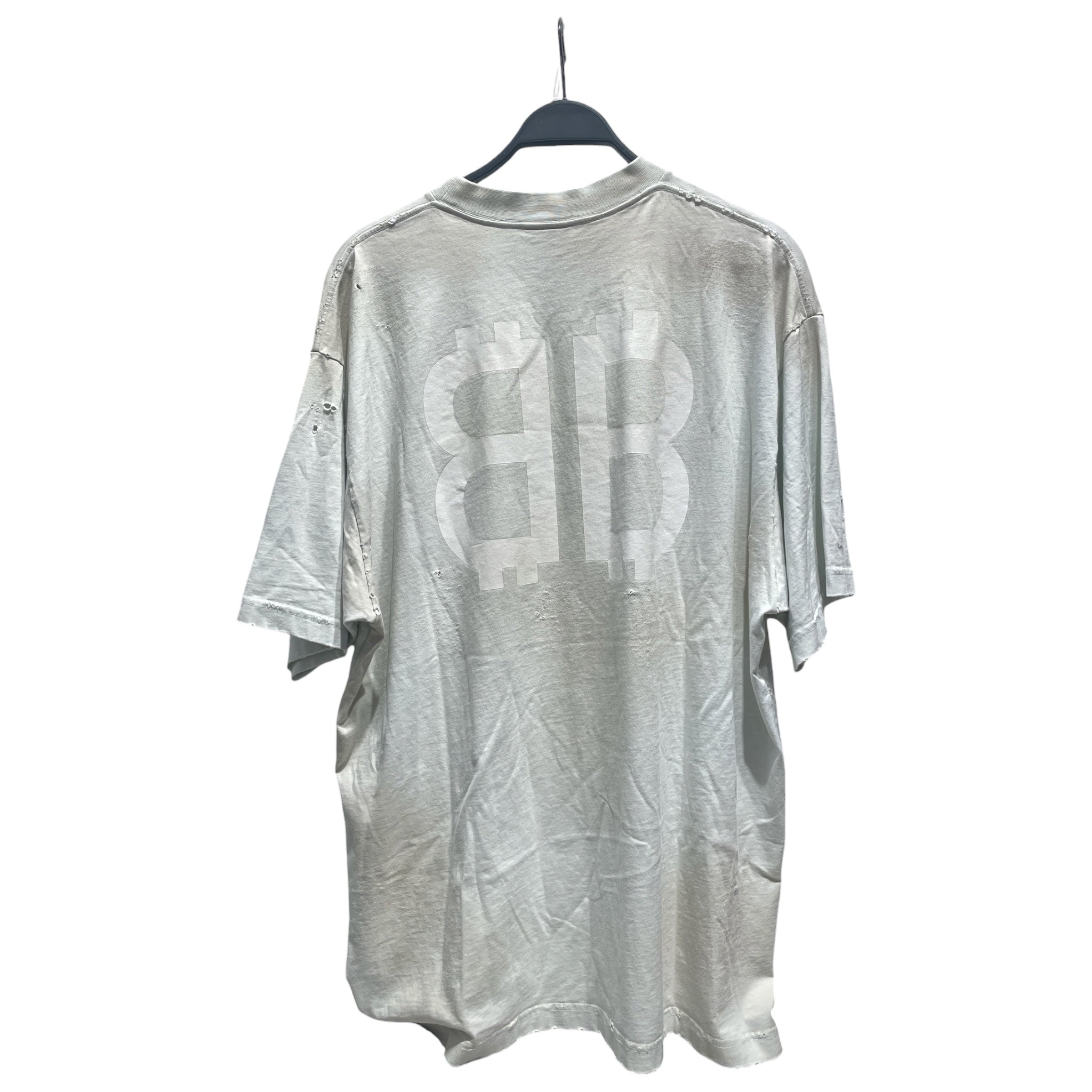 BALENCIAGA/T-Shirt/L/Cotton/CRM/Graphic/bitcoin distressed view 2