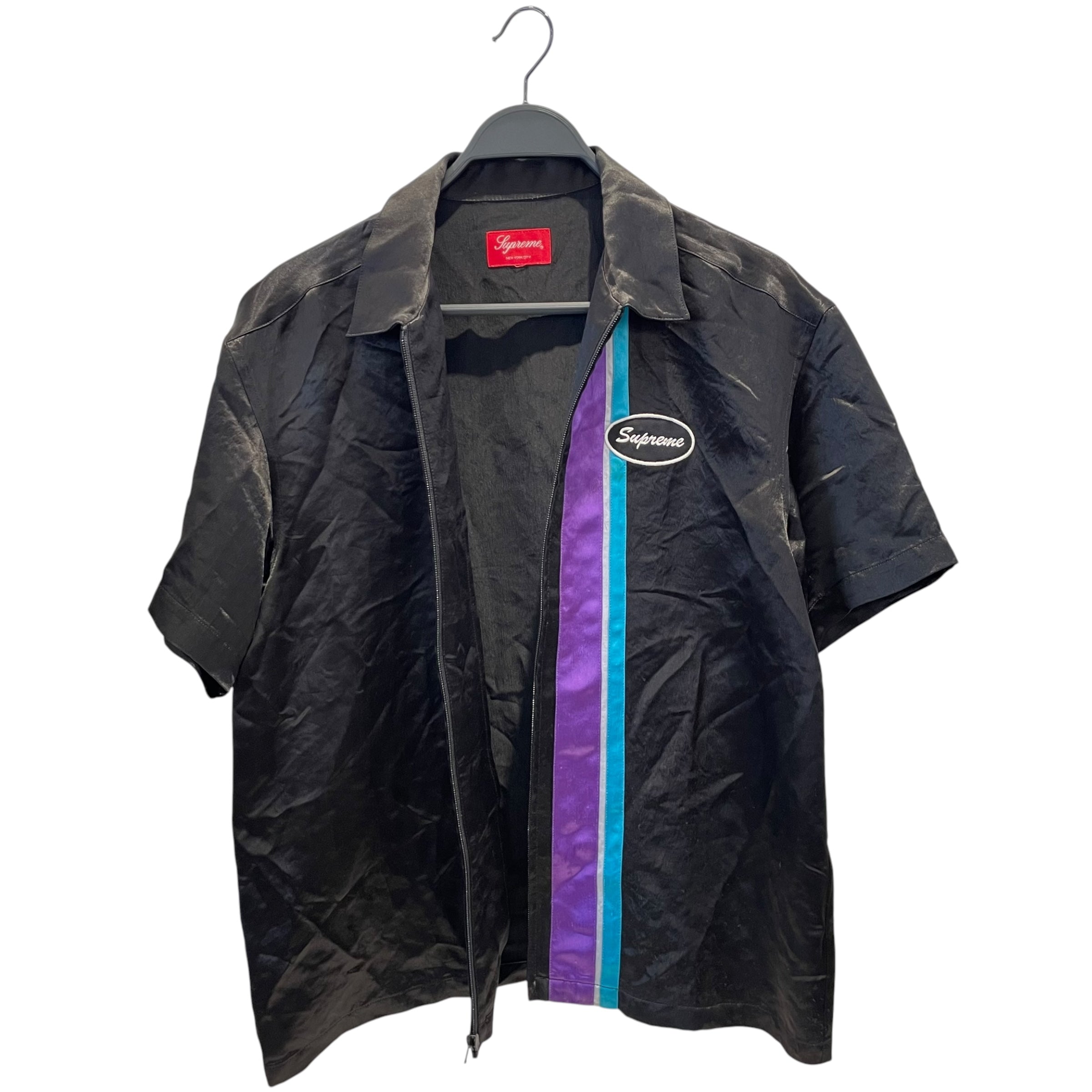 Supreme/Shirt/BLK/Satin zip purple&blue stripe view 1