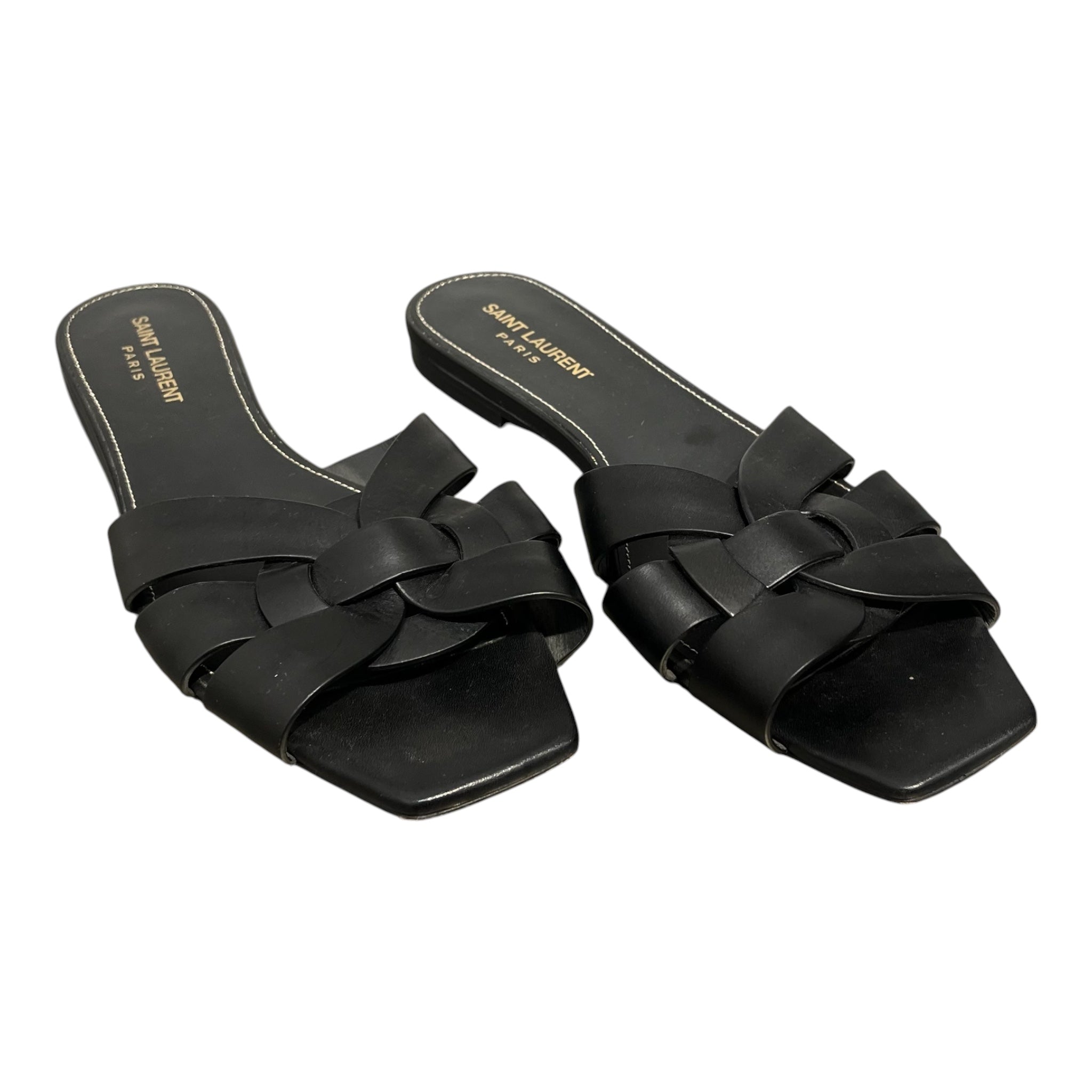 YVES SAINT LAURENT/Sandals/EU 40/Leather/BLK/LEATHER SLIDES view 1