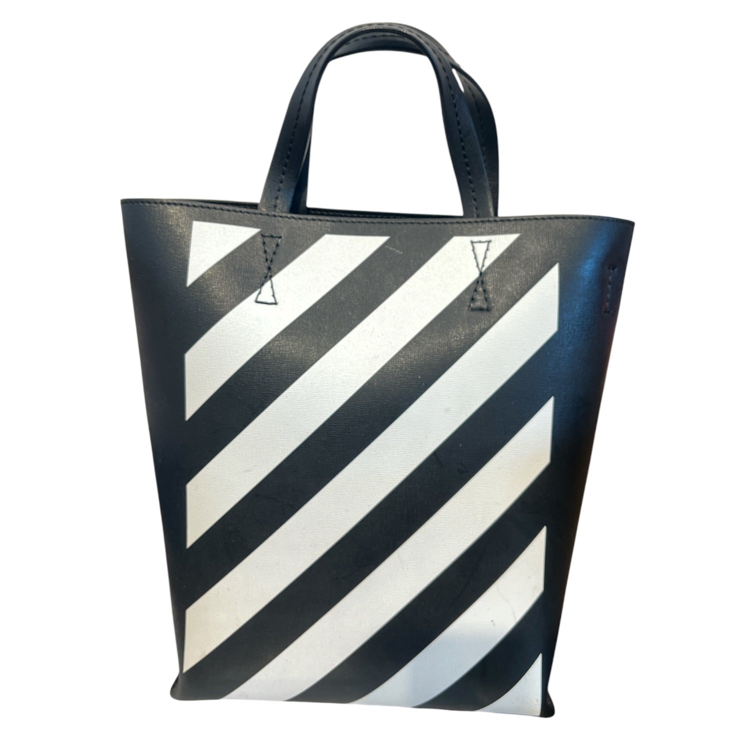 OFF-WHITE/Tote Bag/Leather/BLK/leather diag tote bag view 1