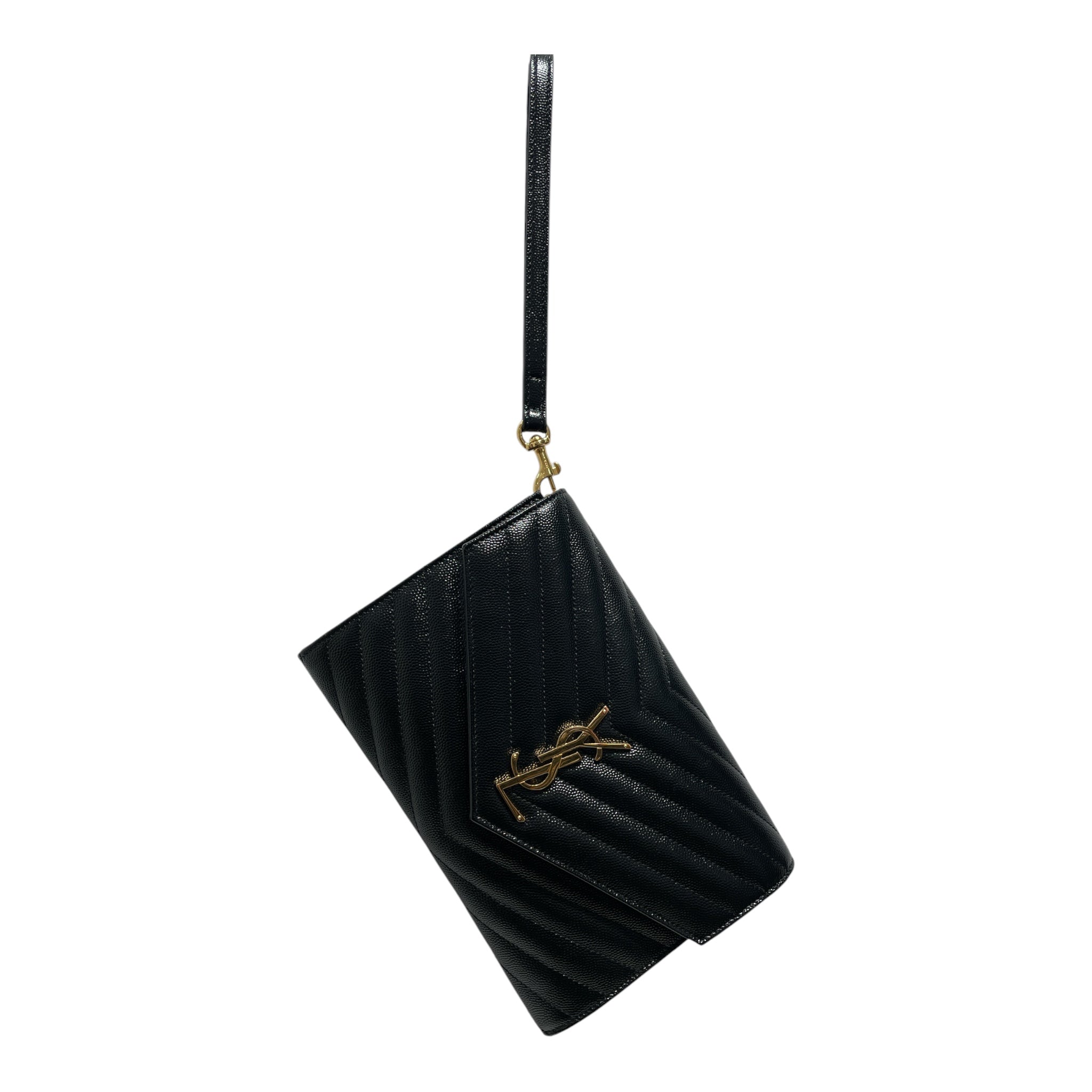 SAINT LAURENT/Pouch/Leather/BLK/Quilted Cassandre Wristlet