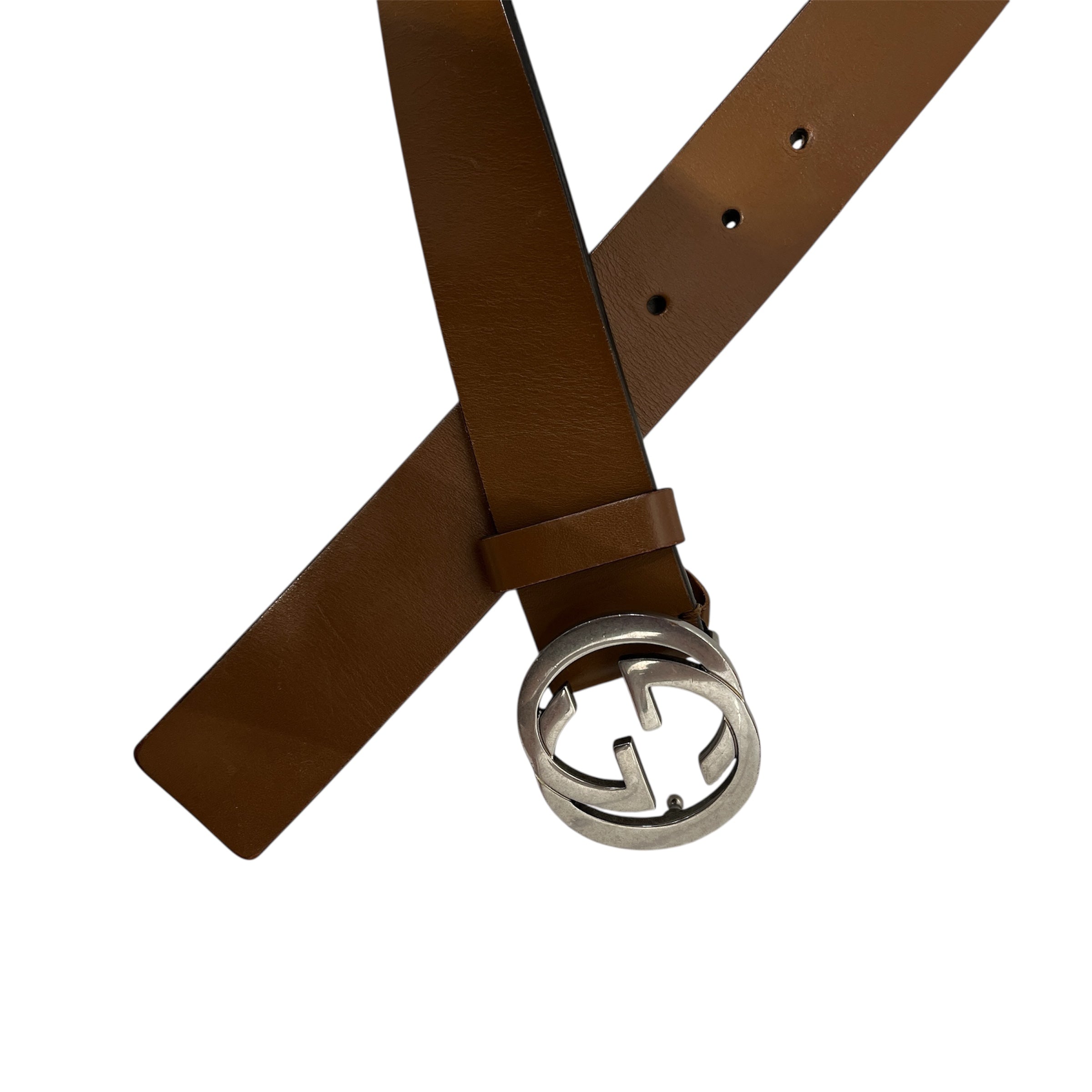 GUCCI/Belt/Leather/BRW/silver monogram logo view 2