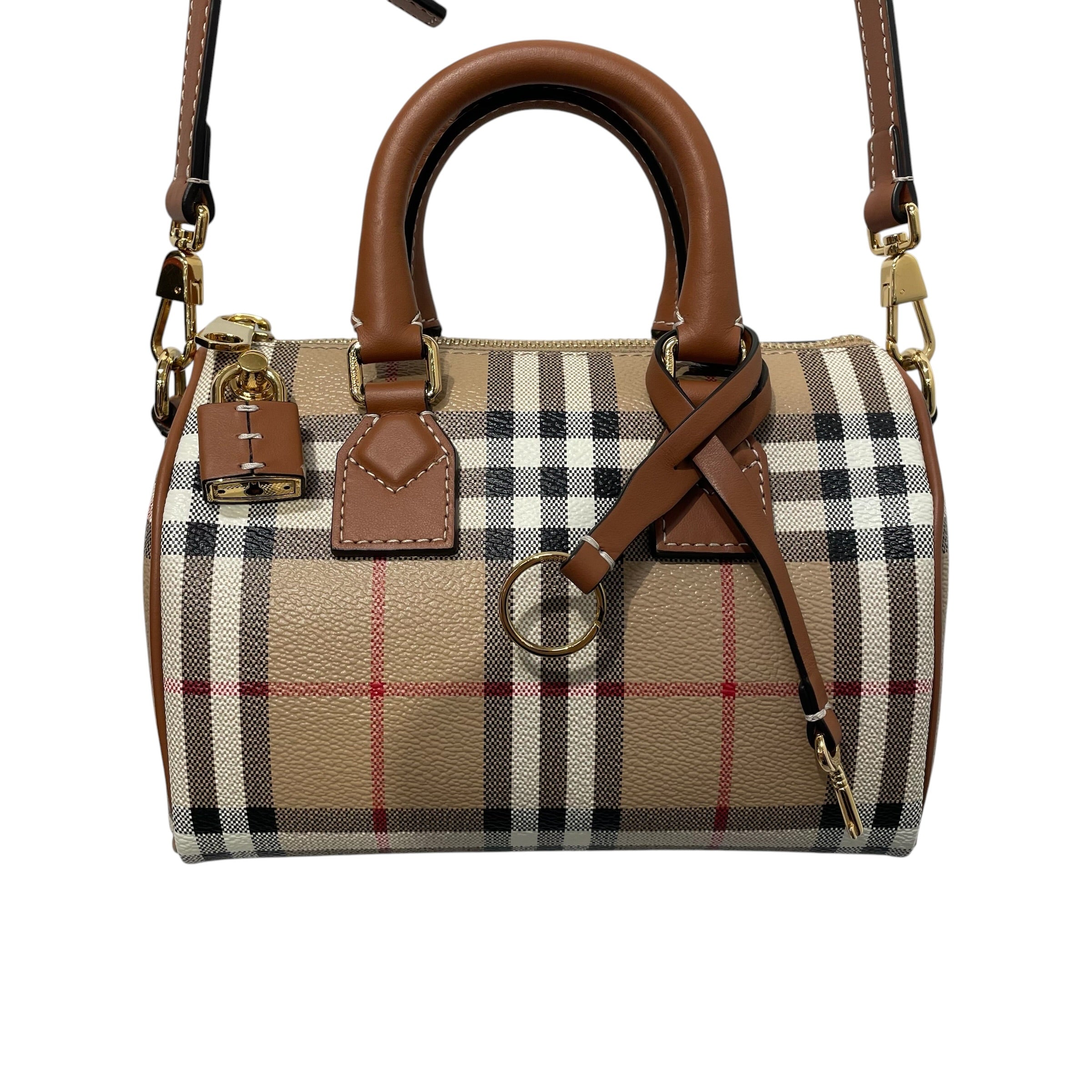 BURBERRY/Cross Body Bag/Plaid/Leather/CRM/MINI BOWLER BAG view 3