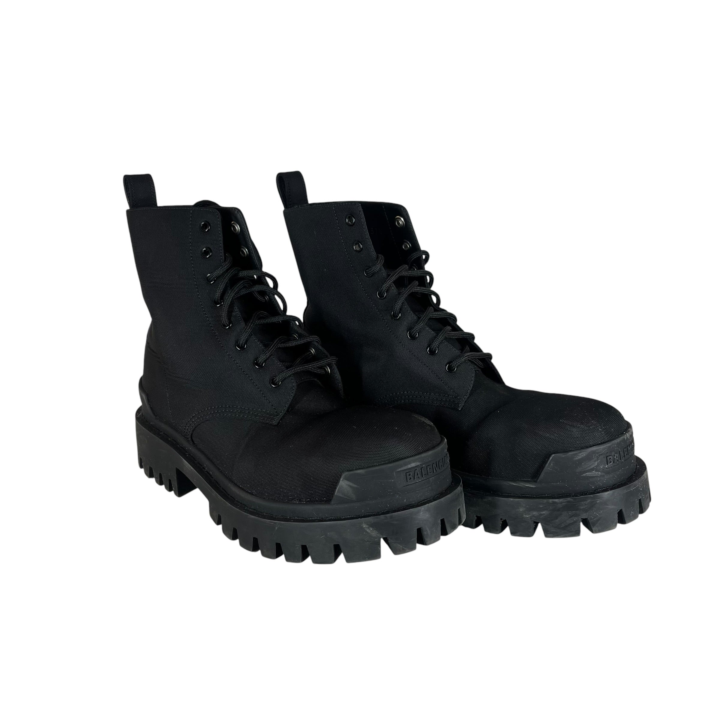 BALENCIAGA/Lace Up Boots/EU 37.5/Cotton/BLK/Canvas Strike Boots