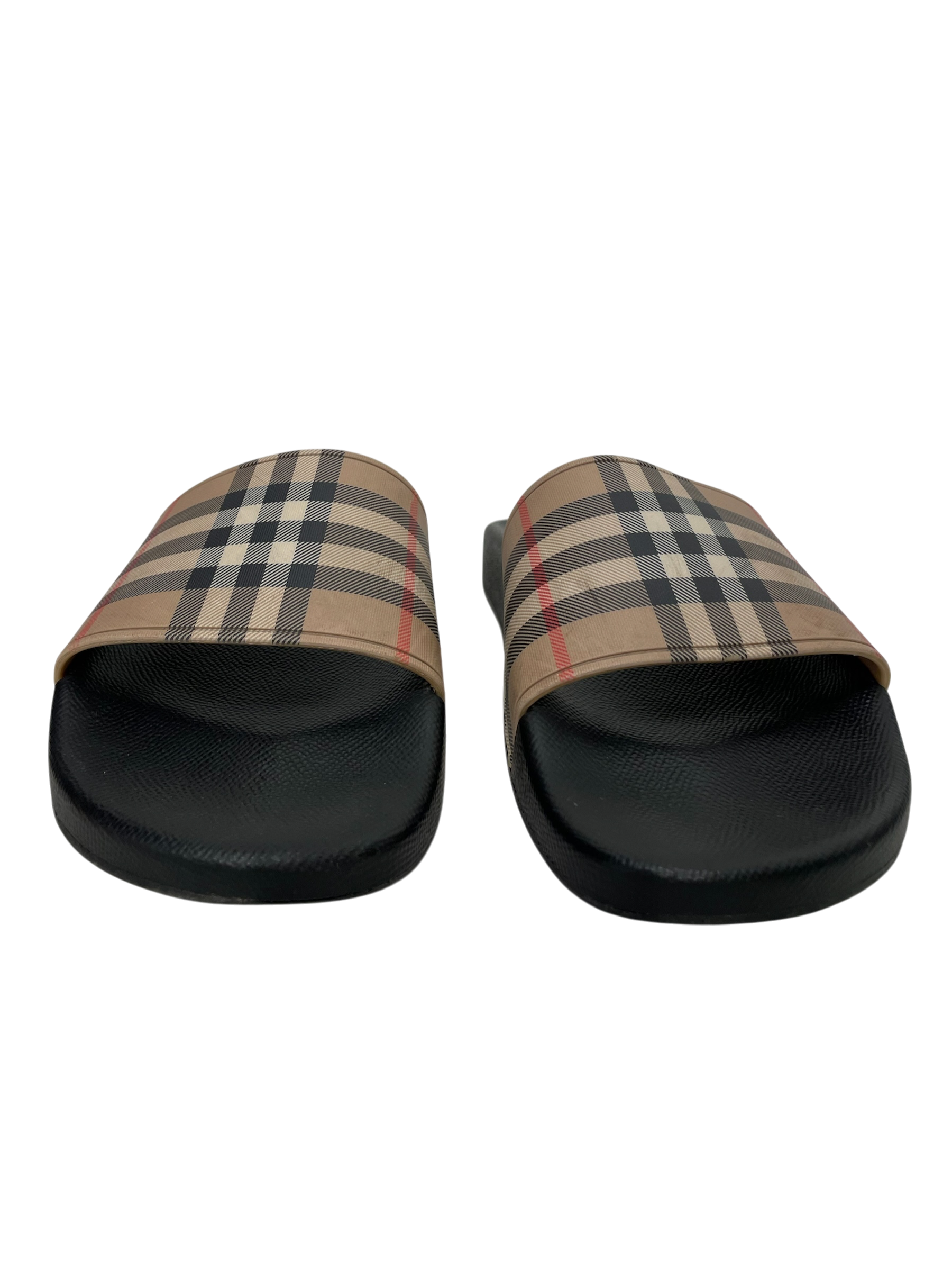 BURBERRY LONDON/Sandals/EU 39/Plaid/Leather/BLK/NOVA CHECK SLIDES view 4