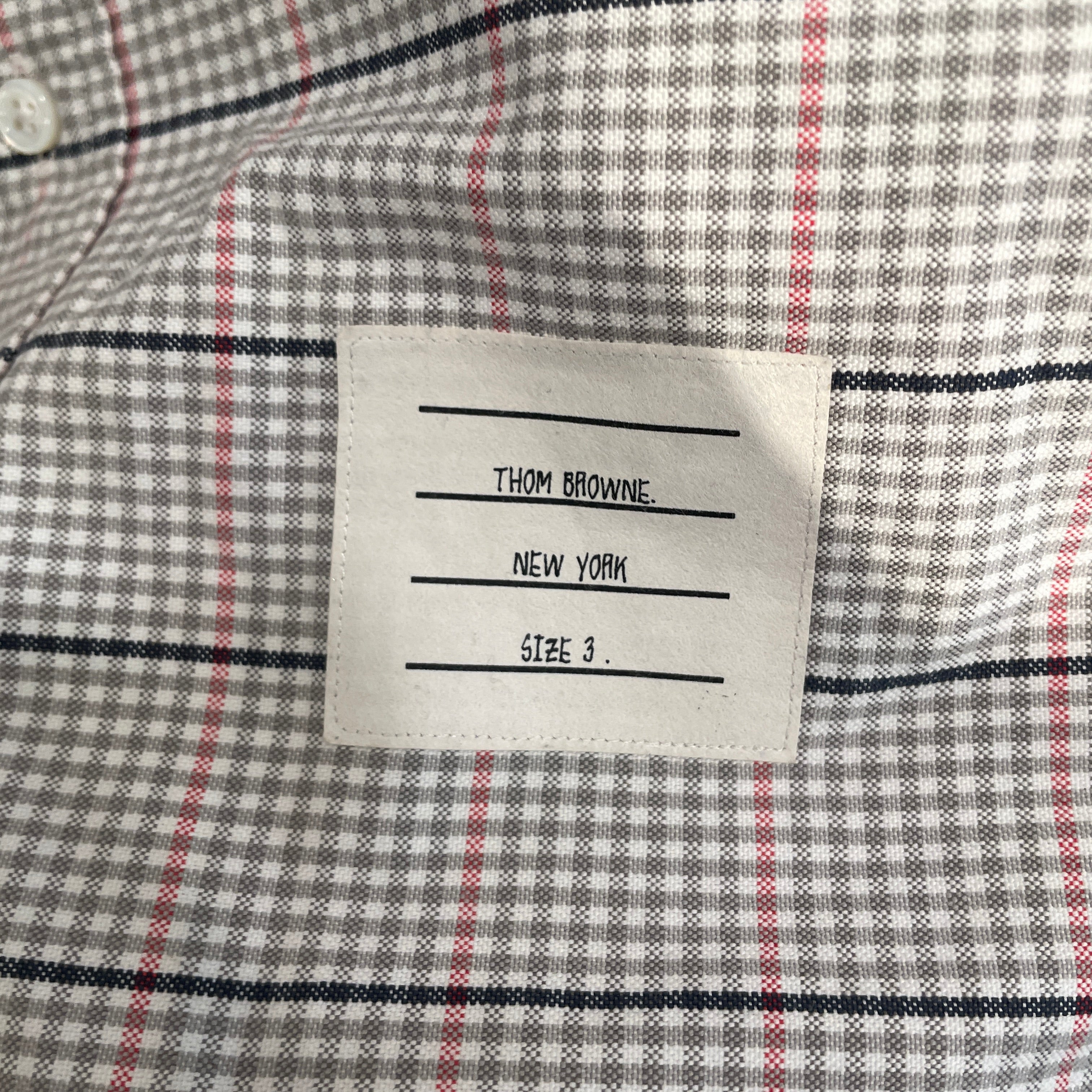 THOM BROWNE. NEW YORK/LS Shirt/3/Cotton/GRY/Plaid/RES BLU GRY PLAID view 4