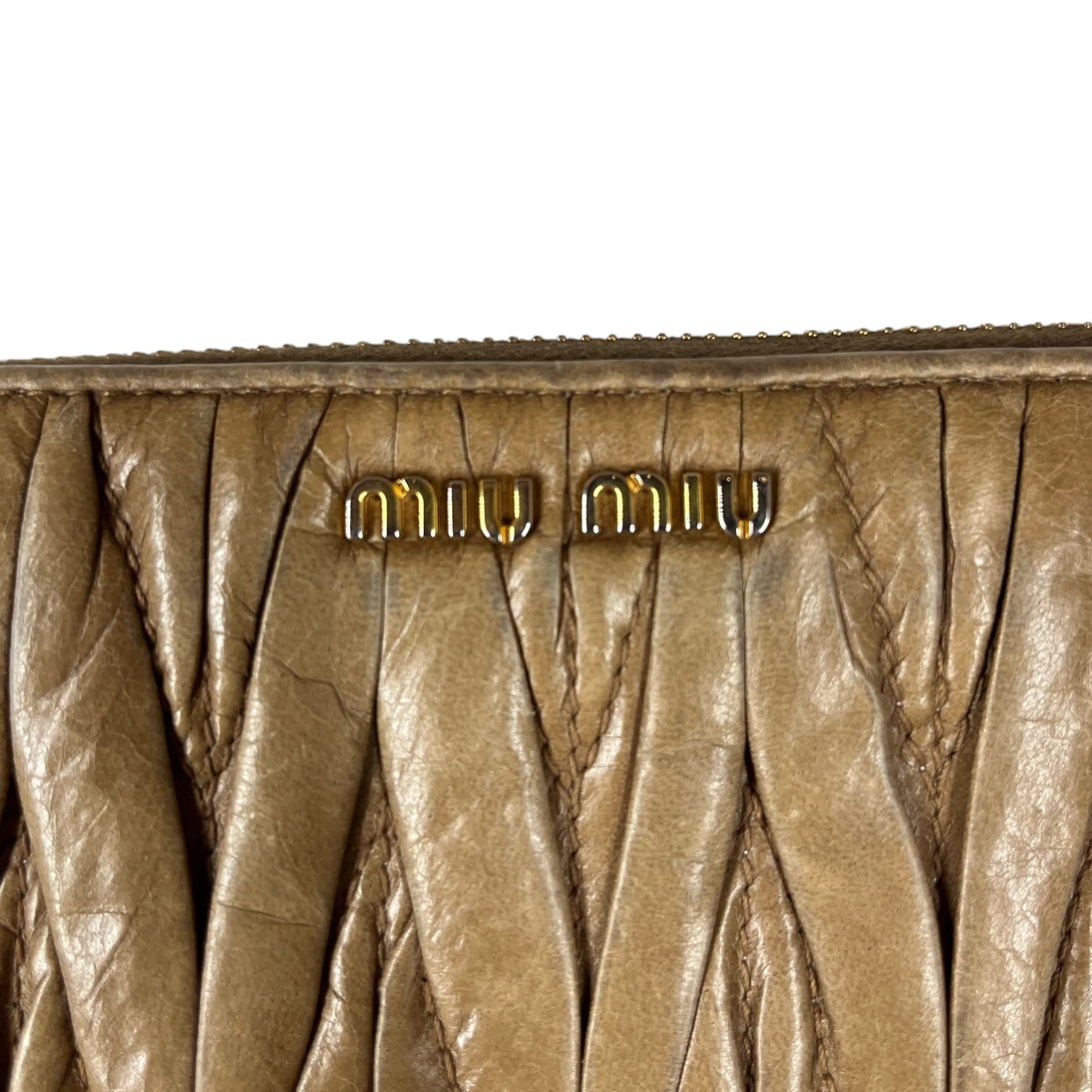 MIU MIU/Long Wallet/Leather/BEG/crinkle zipper wallet view 6