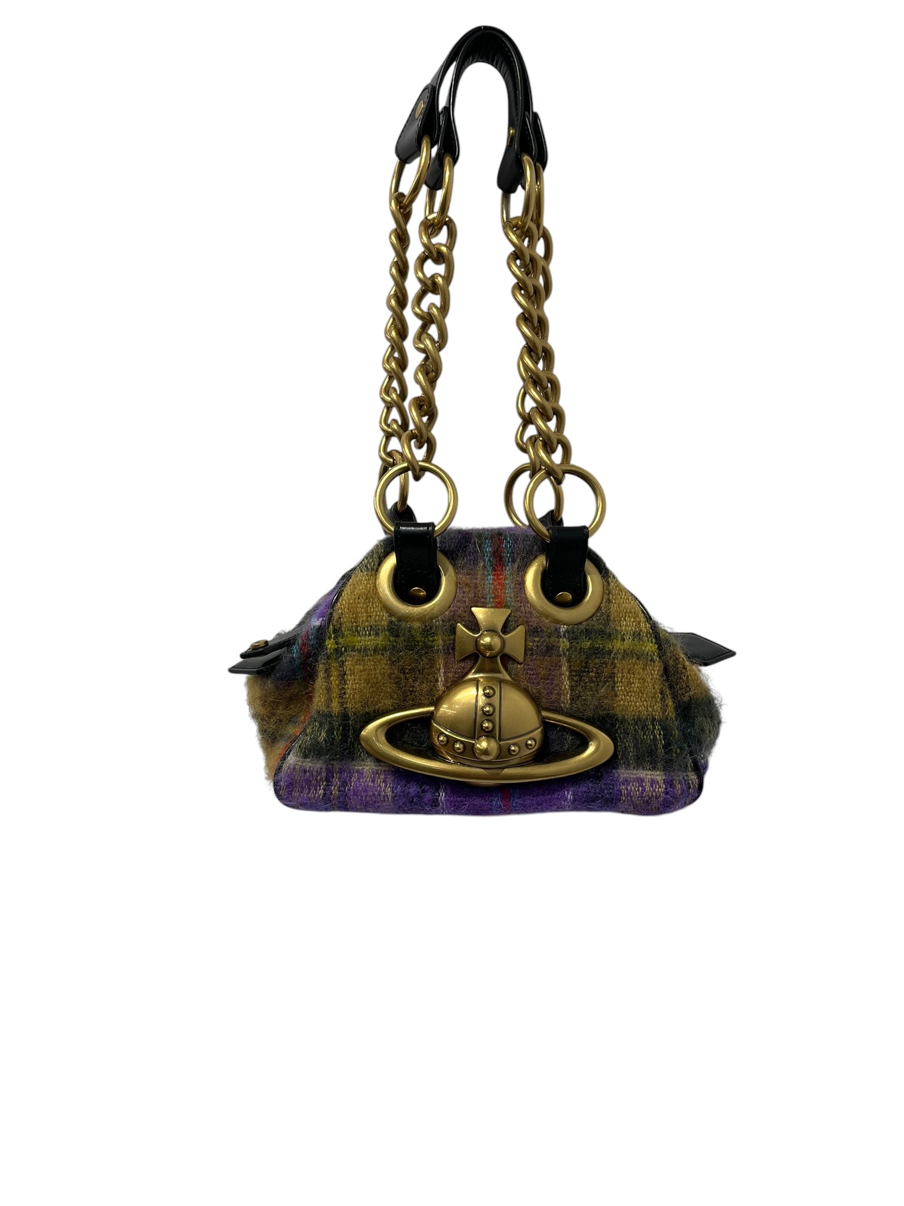 Vivienne Westwood/Bag/Plaid/Wool/GLD/PURPLE LARGE ORB CHAIN STRAP view 1
