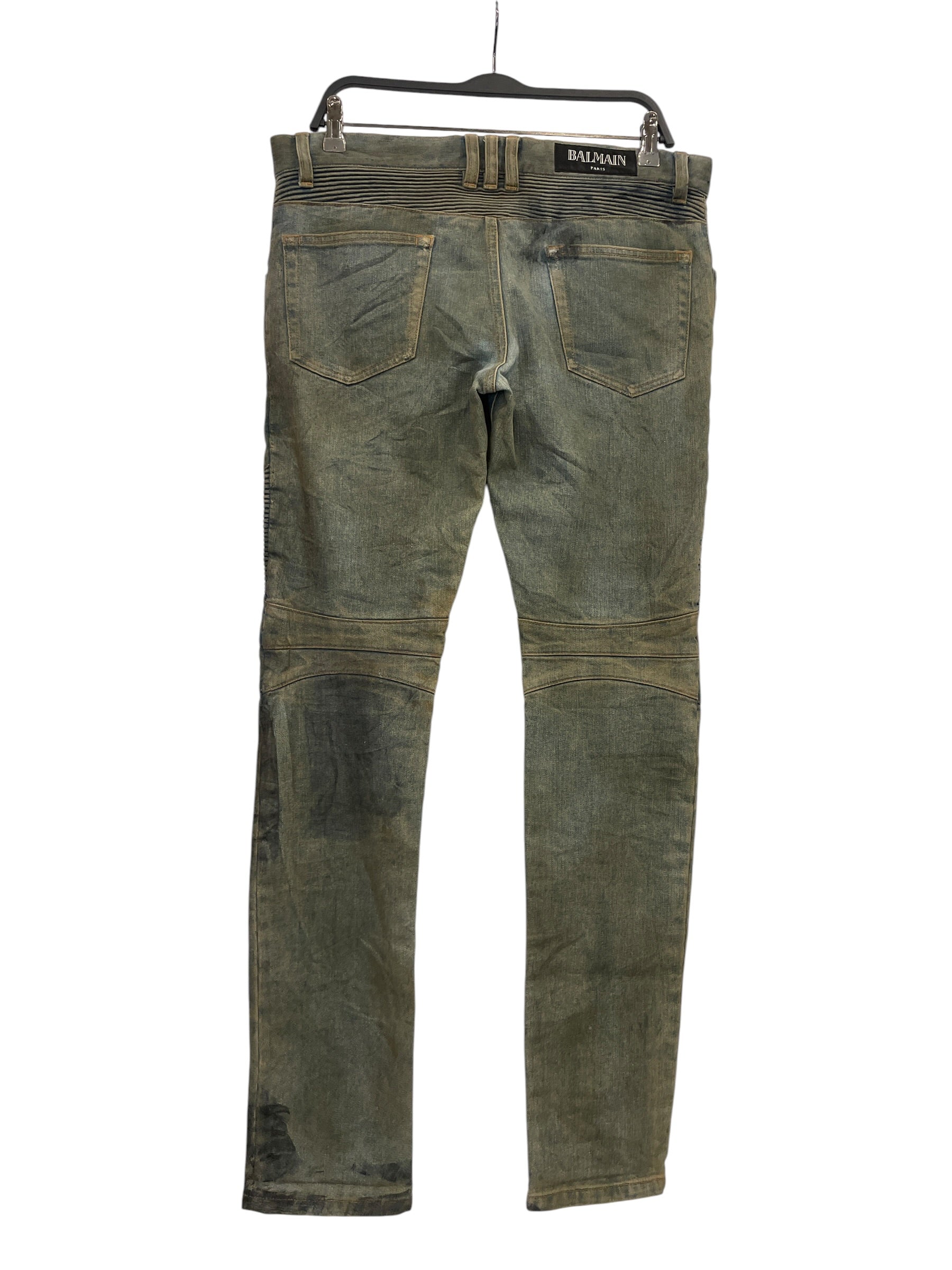 BALMAIN/Skinny Pants/31/Denim/BLU/DISTRESSED BIKER JEANS view 2