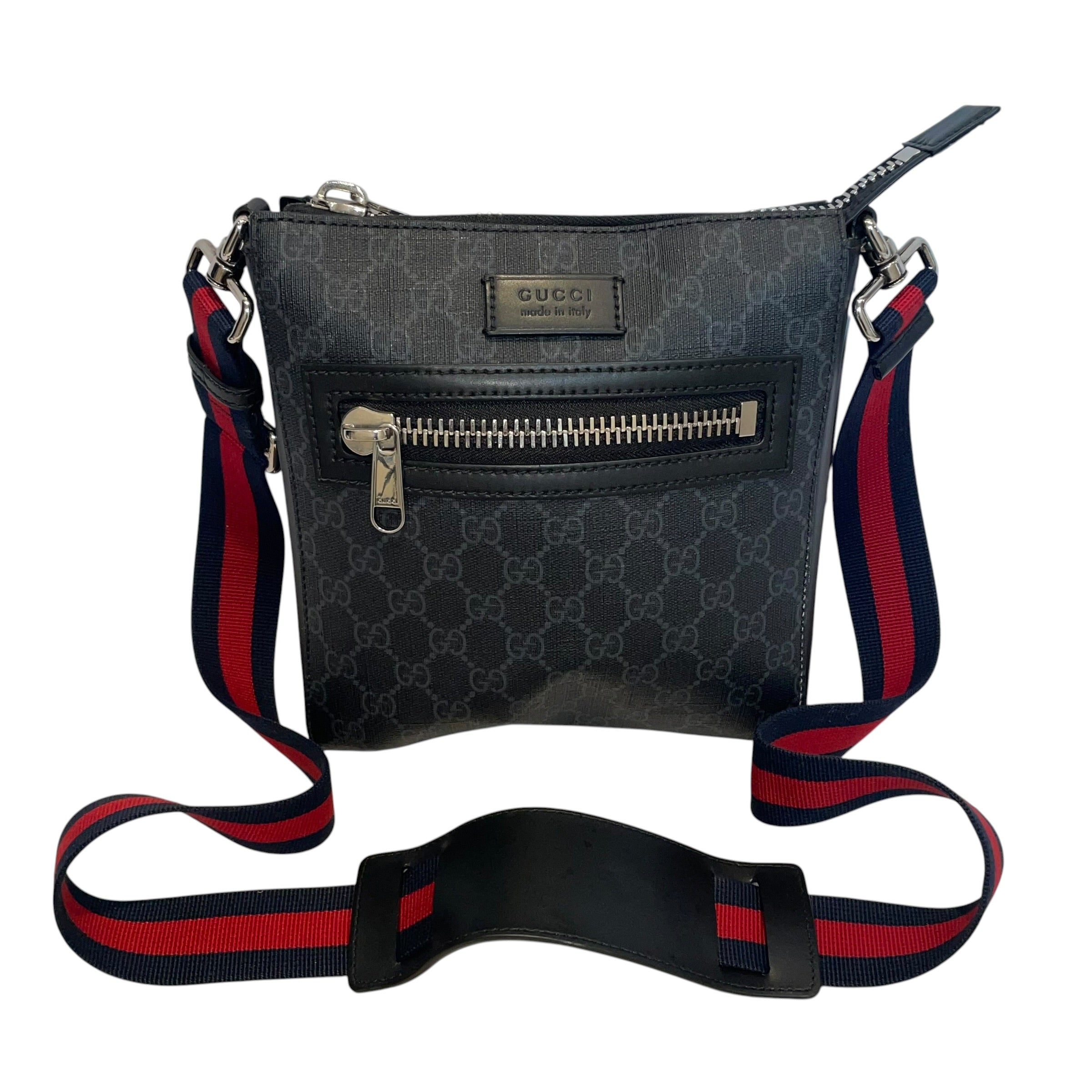 GUCCI/Cross Body Bag/All Over Print/Leather/BLK/GG supreme/ blu&rd strap view 1