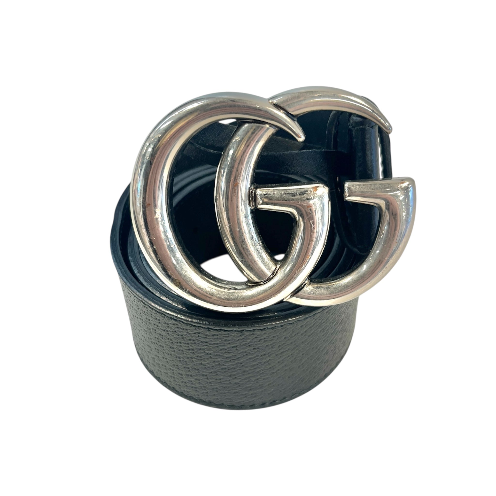 GUCCI/Belt/Leather/BLK/LARGE SILVER GG MARMONT BUCKLE view 1