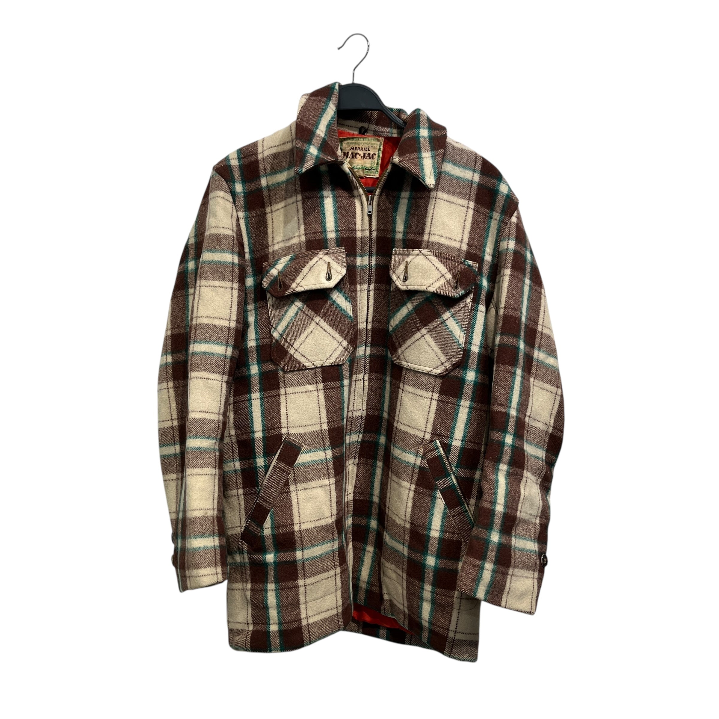 VINTAGE MAC JAC/Jacket/40/Wool/MLT/Plaid/Trench coat brwn green beige view 1