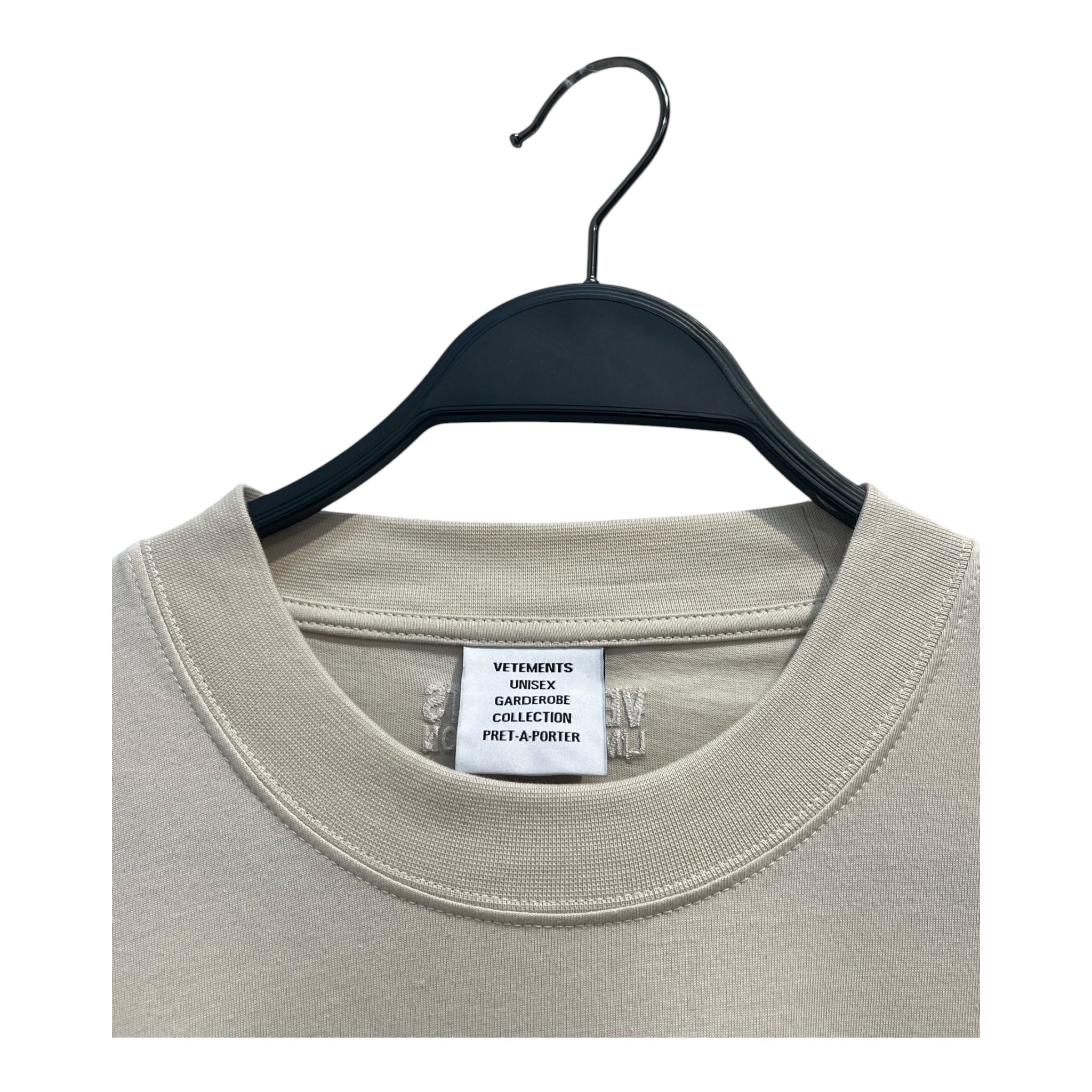 VETEMENTS/T-Shirt/S/Cotton/BEG/ORANGE AND BLACK FONT ON FRONT view 3