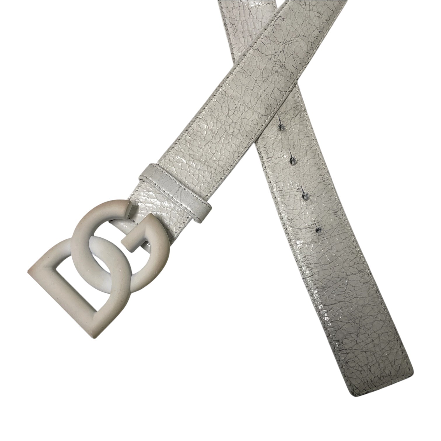 DOLCE&GABBANA/Belt/Leather/WHT/M's/CRACKED LEATHER/ DG MAT BUCKLE view 2
